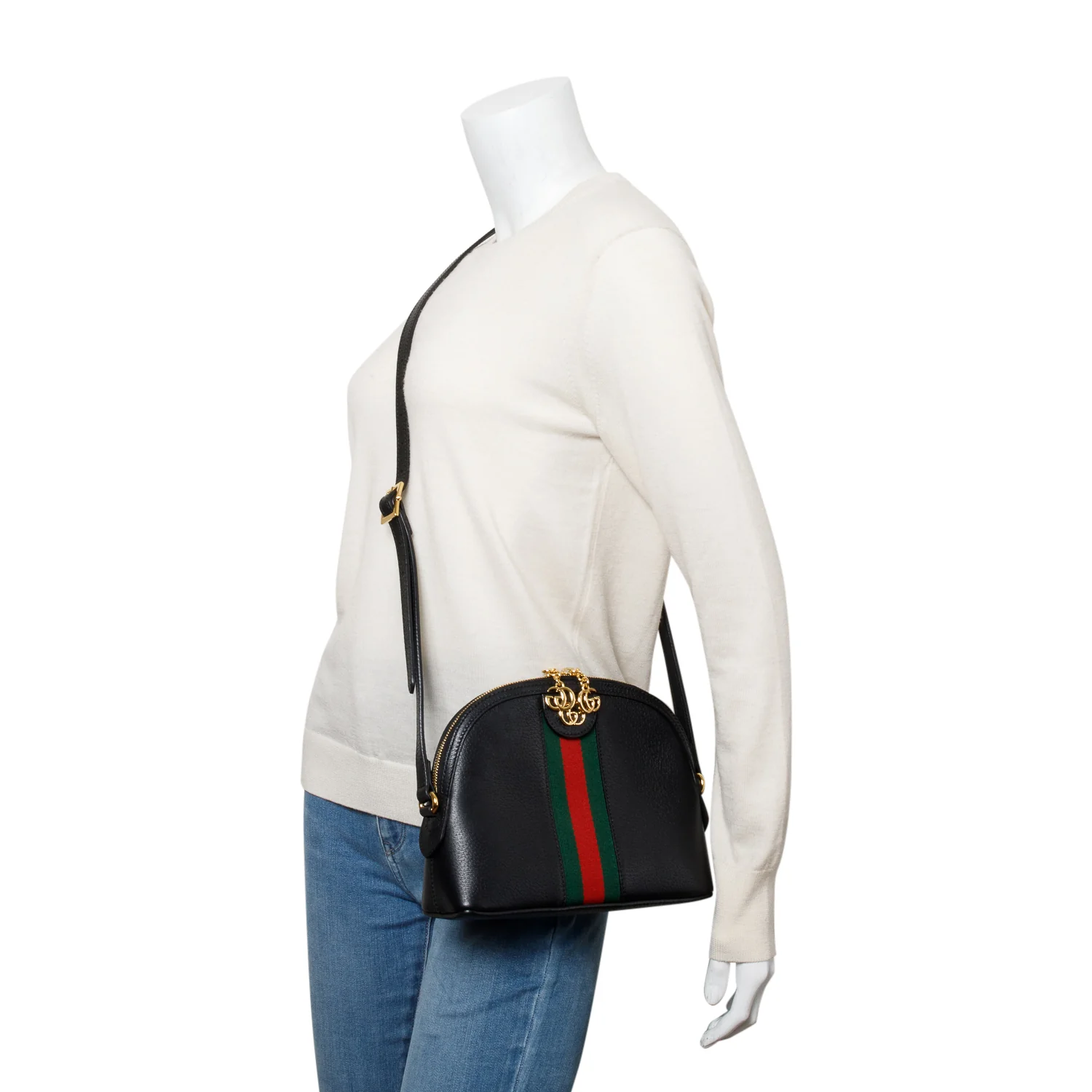 Gucci Black Calfskin Leather Web Small Ophidia Dome Crossbody Bag w/ Box - Image 2
