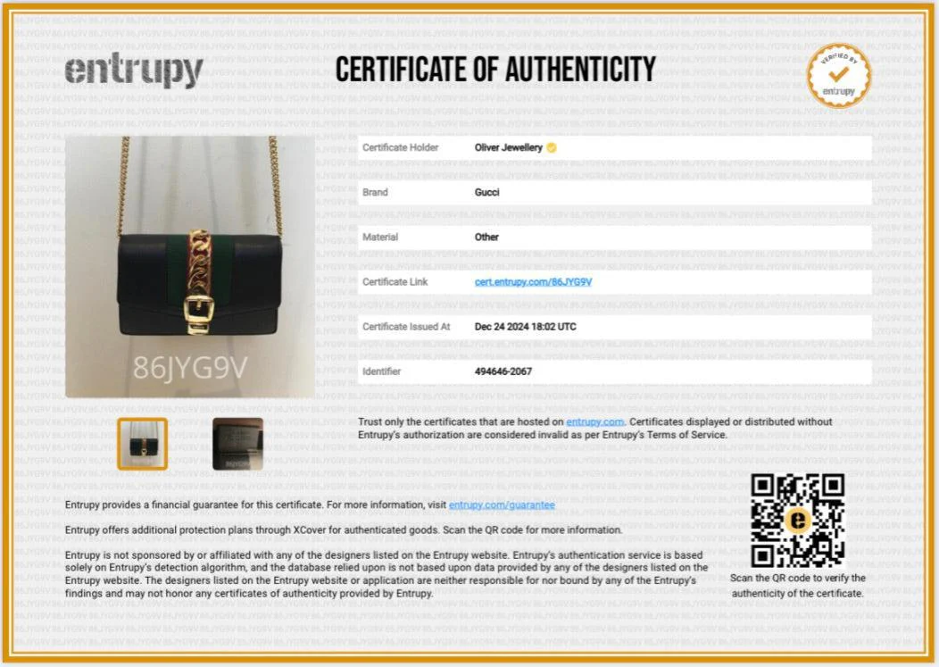 Gucci Black Calfskin Leather Web Super Mini Sylvie Chain Shoulder Bag - Image 11
