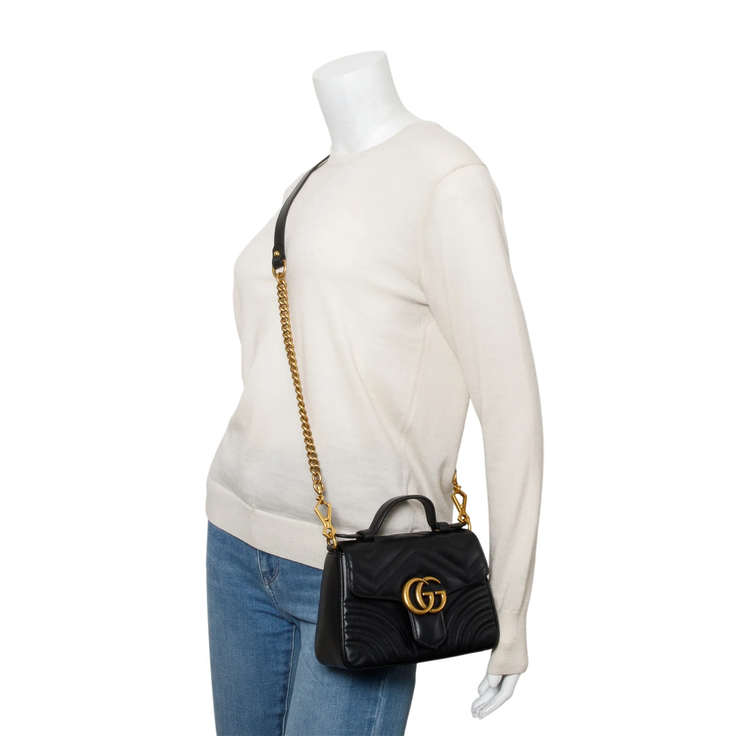 Gucci Black Calfskin Matelasse Mini GG Marmont Top Handle Shoulder Bag w/ Box & Strap - Image 2