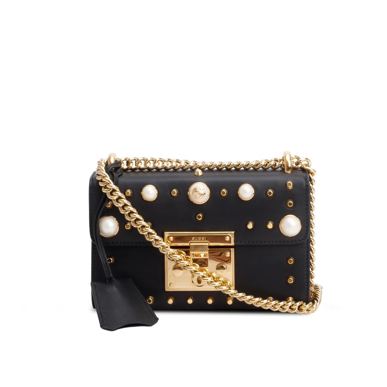 Gucci Black Calfskin Studded Small Padlock Shoulder Bag