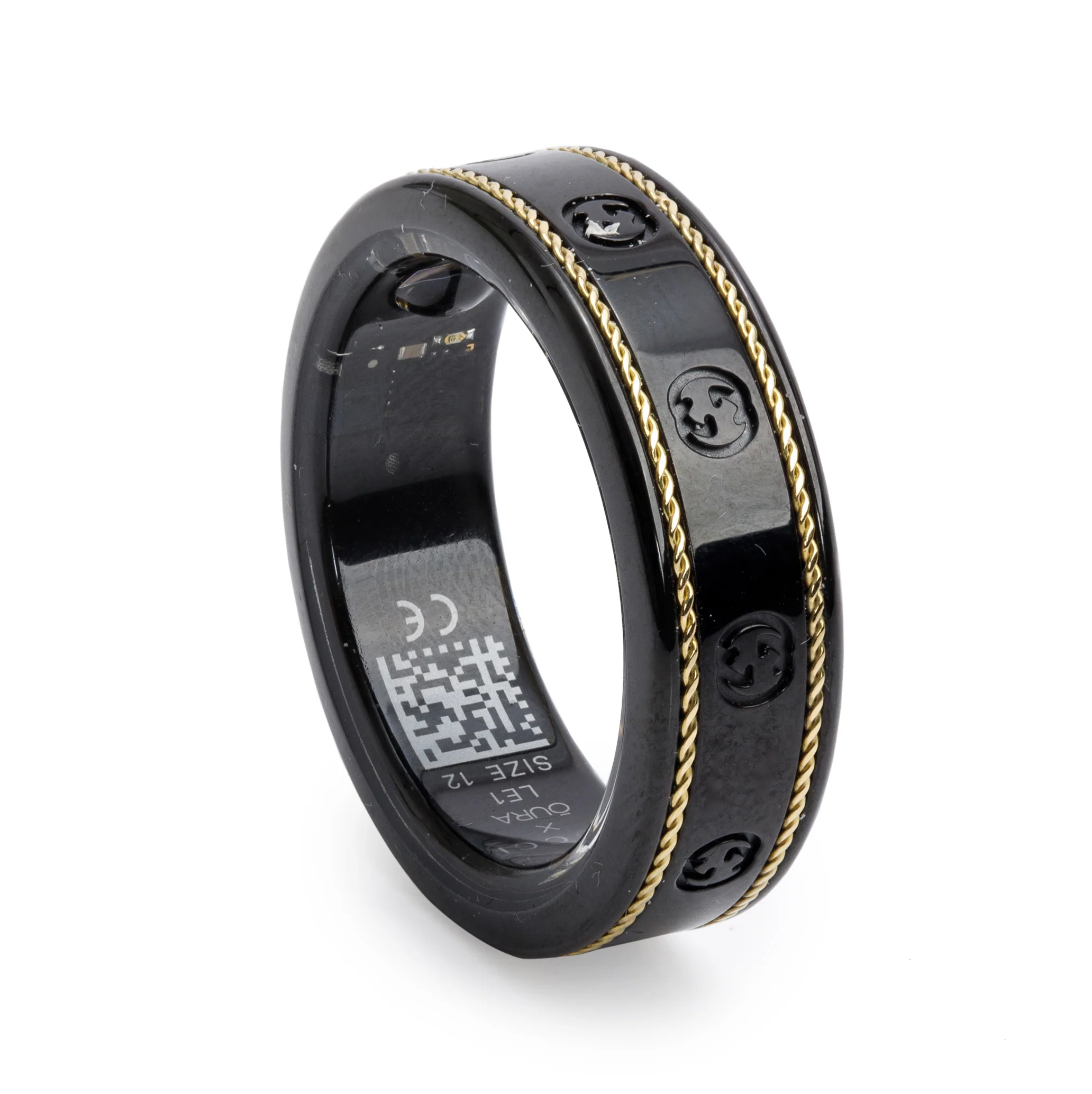 Gucci Black Ceramic & 18k Yellow Gold LE1 Smart Ring, Size 12 10 w/ Box & Charger - Image 3
