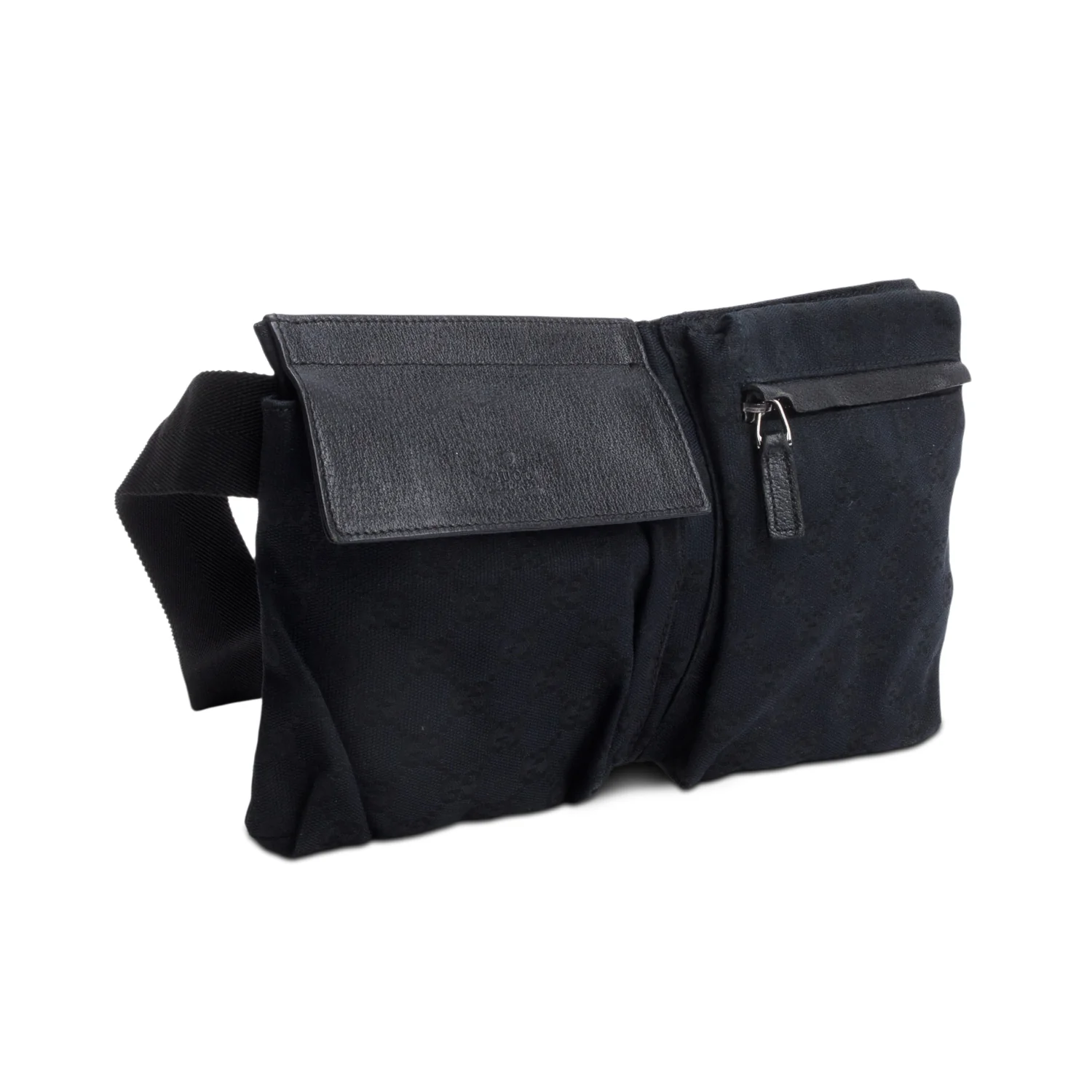 Gucci Black GG Canvas Leather Trim Double Pocket Belt Bag - Image 2