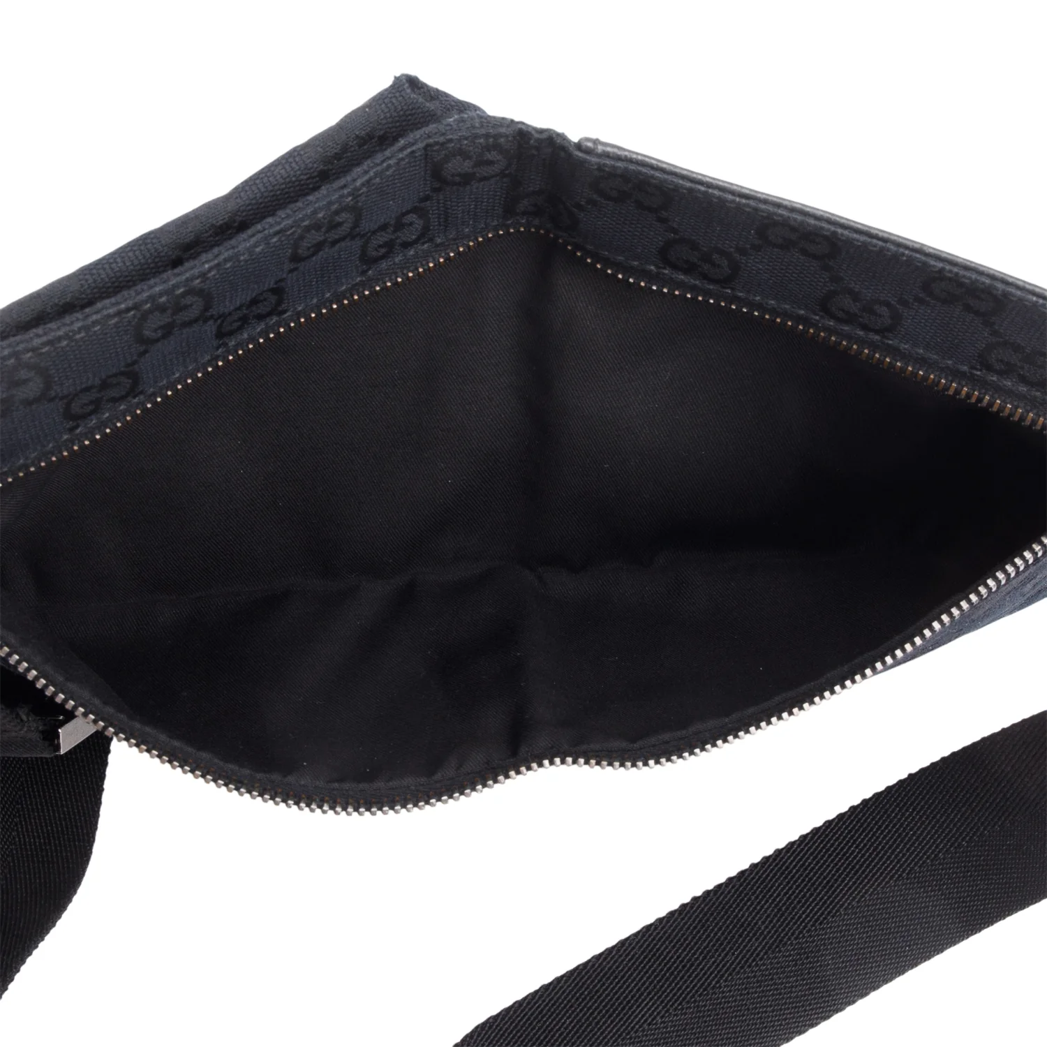 Gucci Black GG Canvas Leather Trim Double Pocket Belt Bag - Image 6