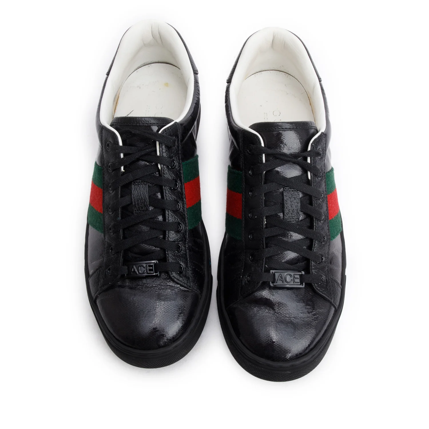 Gucci Black GG Crystal Supreme Monogram Ace Sneakers, Men's 6.5