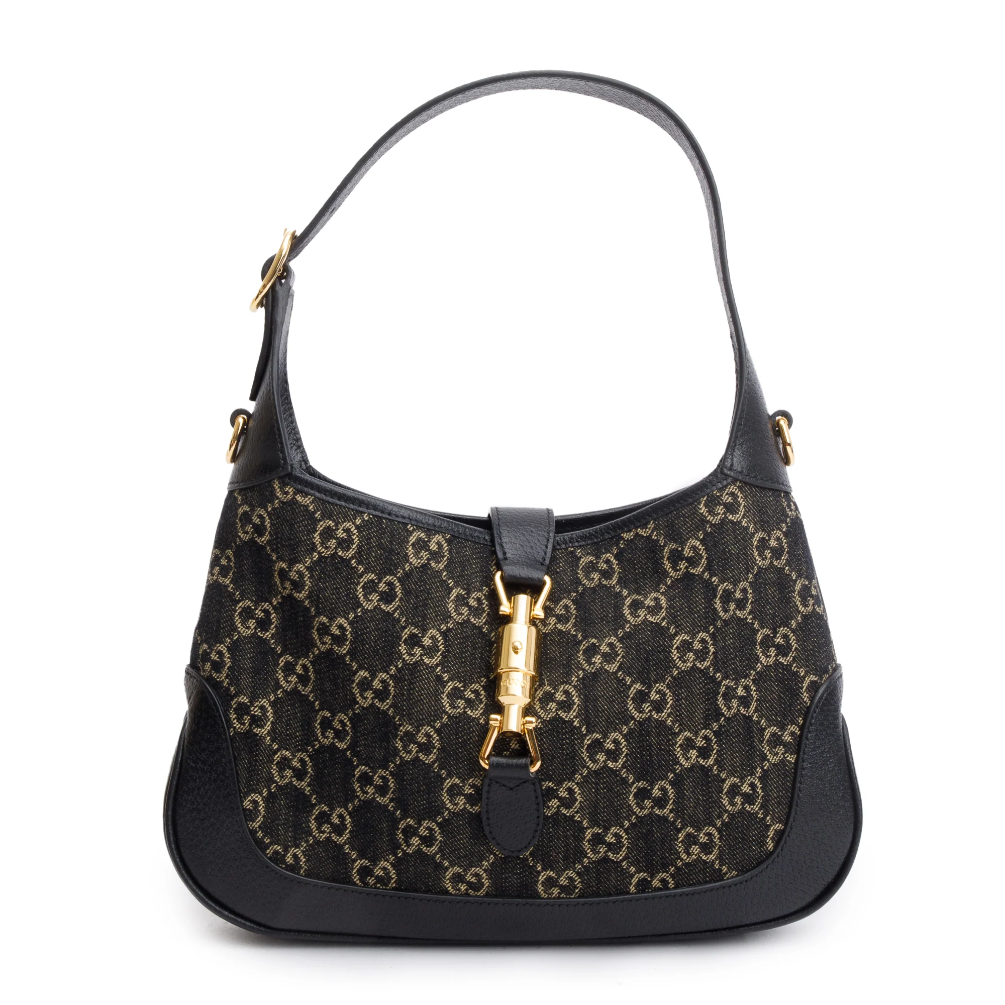 Gucci Black GG Denim Leather Trim Jackie 1961 Mini Shoulder Bag w/ Strap - Image 3