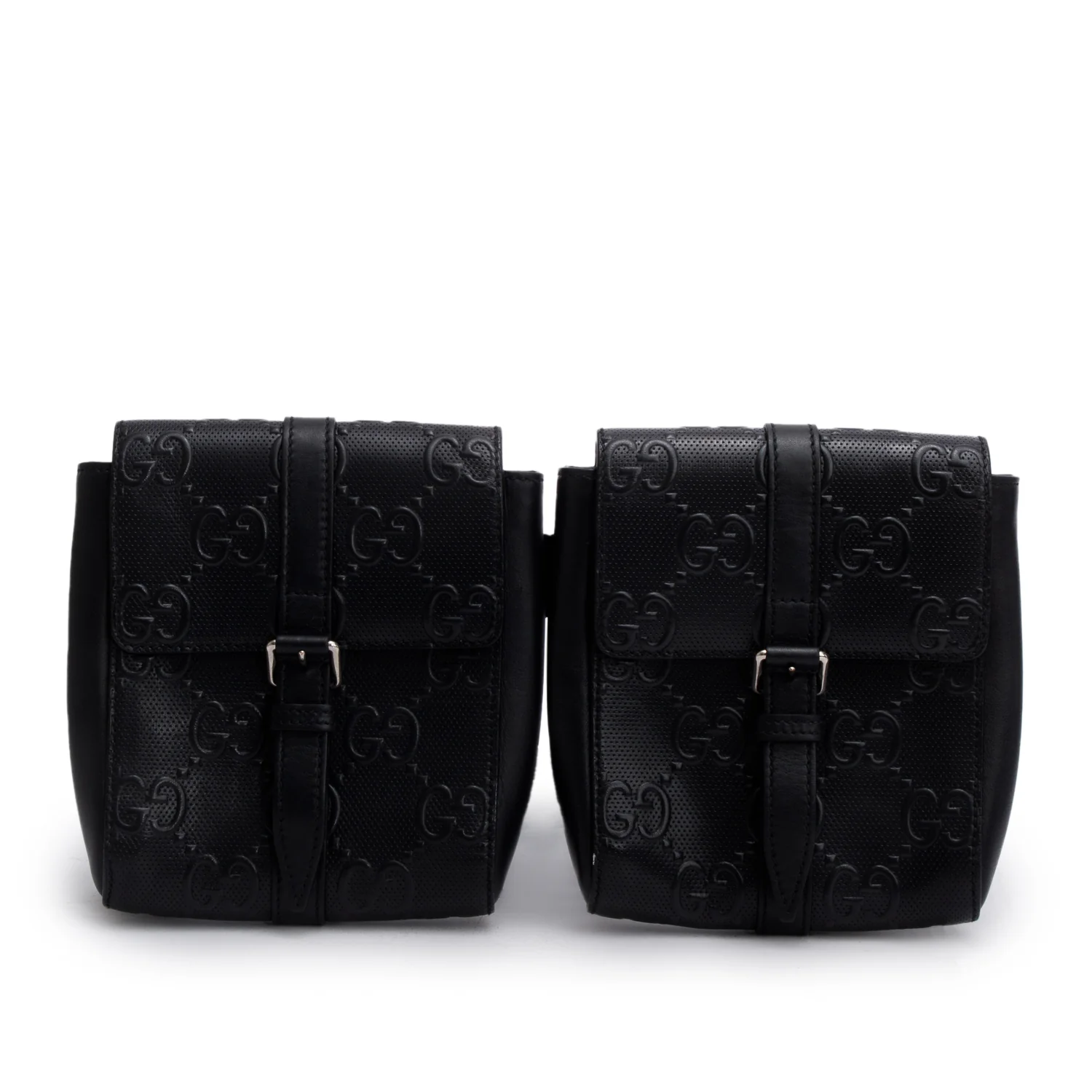 Gucci Black GG Embossed Perforated Leather Double Belt Bag