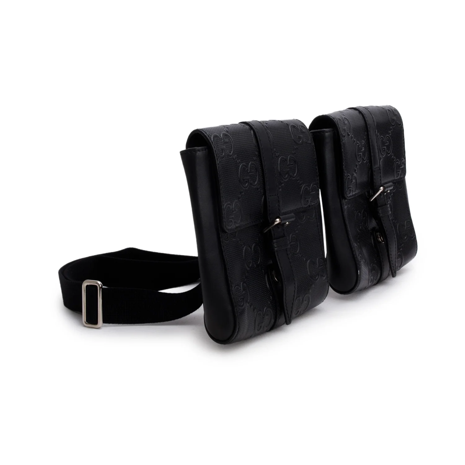 Gucci Black GG Embossed Perforated Leather Double Belt Bag - Image 2