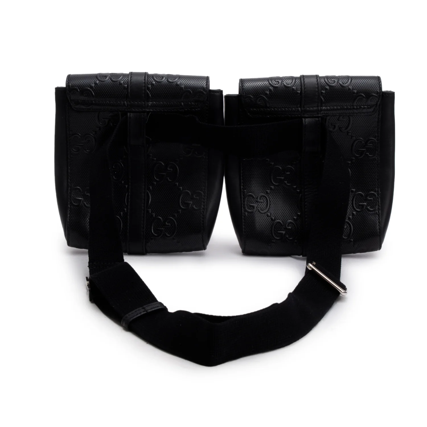 Gucci Black GG Embossed Perforated Leather Double Belt Bag - Image 3