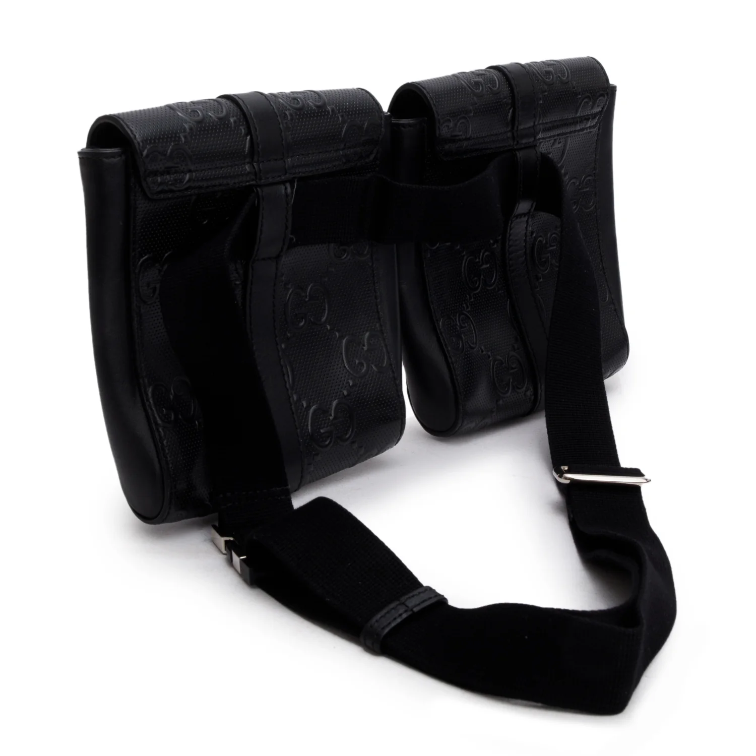 Gucci Black GG Embossed Perforated Leather Double Belt Bag - Image 4