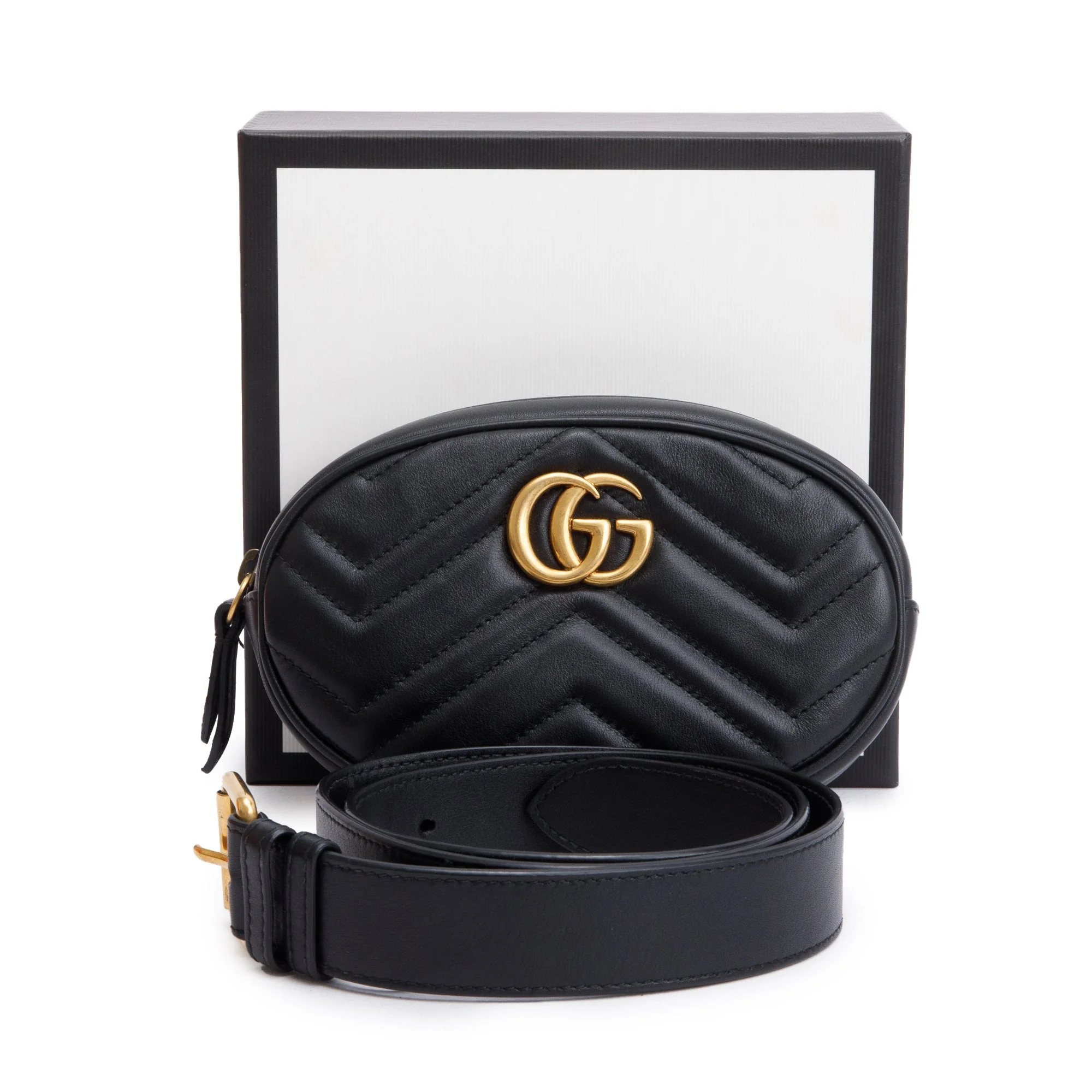 Gucci Black GG Marmont Matelasse Leather Belt Bag, Size 85 34 w/ Box - Image 2