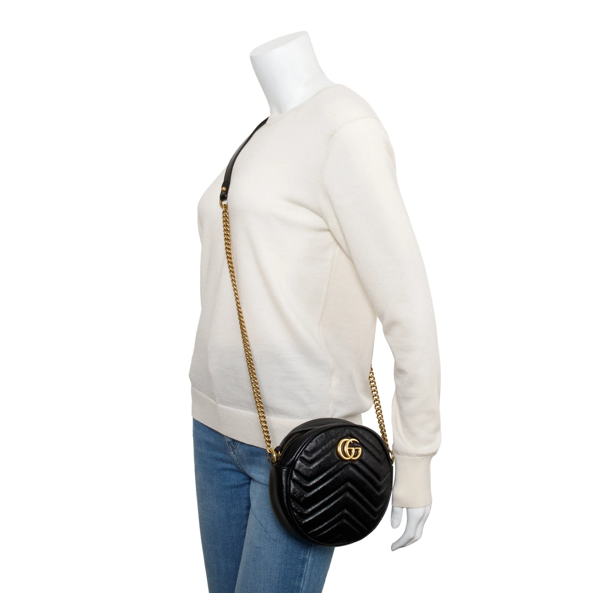 Gucci Black GG Marmont Matelasse Leather Mini Round Shoulder Bag - Image 2