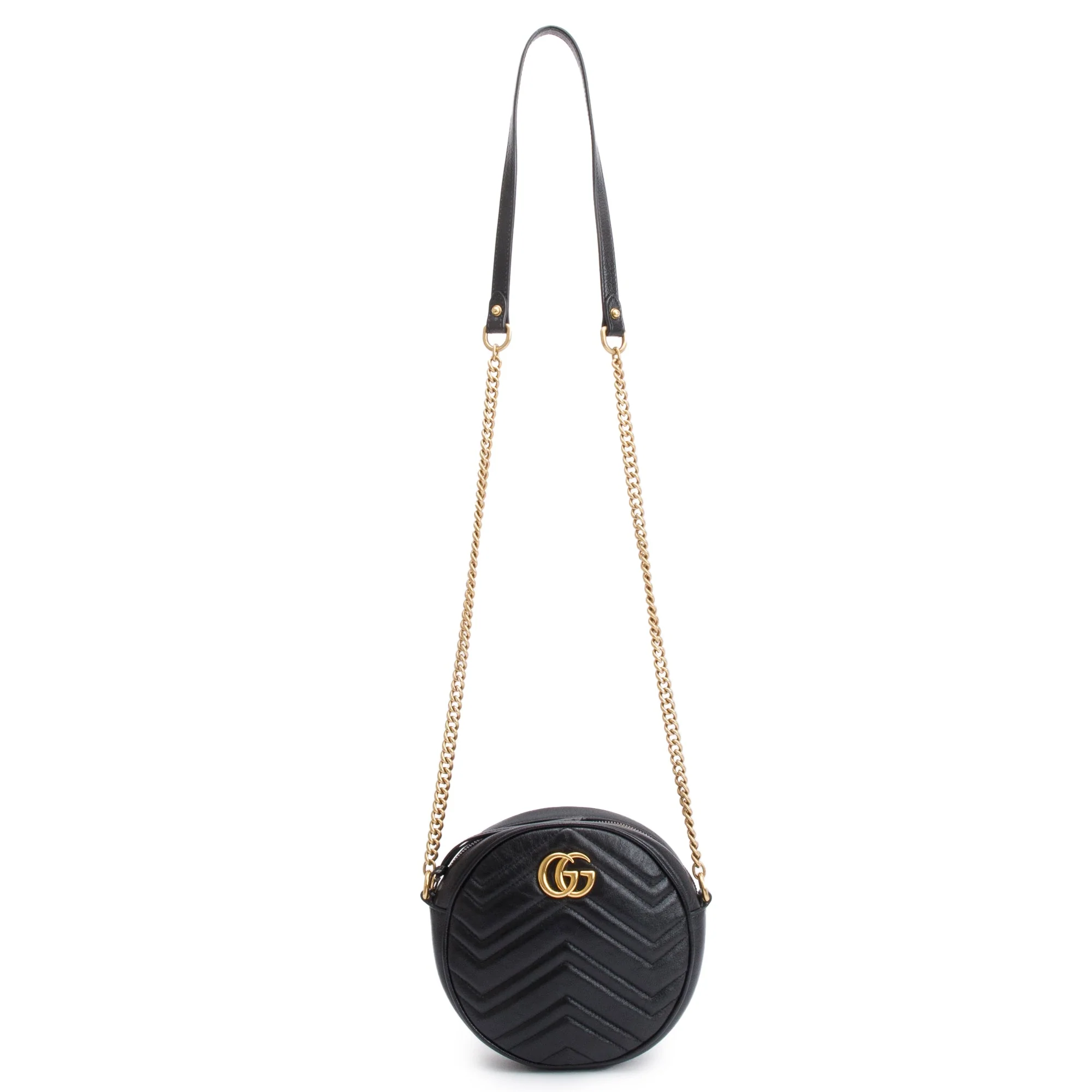 Gucci Black GG Marmont Matelasse Leather Mini Round Shoulder Bag - Image 3