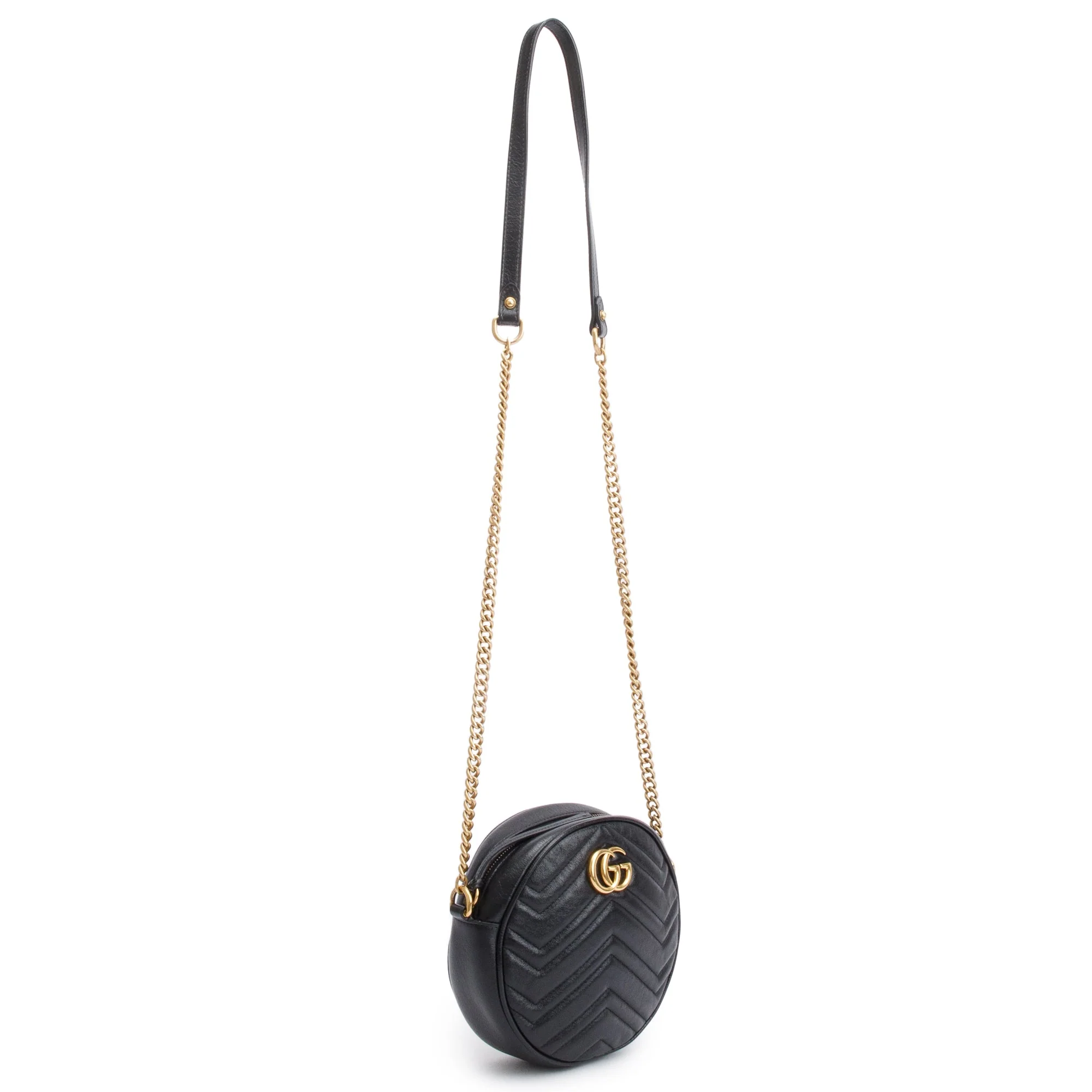 Gucci Black GG Marmont Matelasse Leather Mini Round Shoulder Bag - Image 4