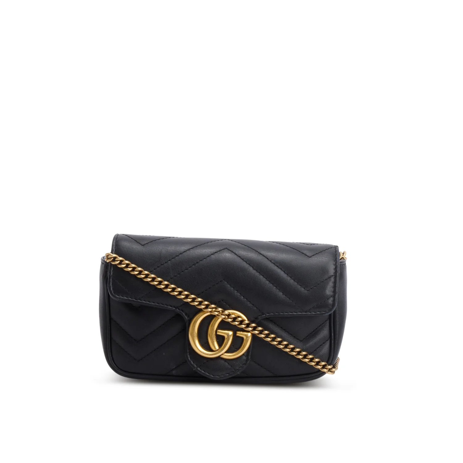 Gucci Black GG Marmont Matelasse Leather Super Mini Bag w/ Box