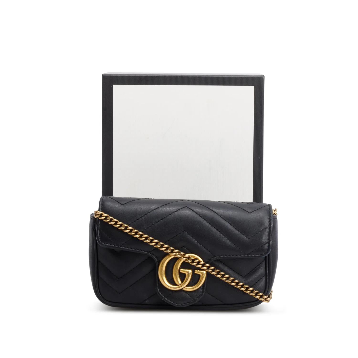 Gucci Black GG Marmont Matelasse Leather Super Mini Bag w/ Box - Image 3