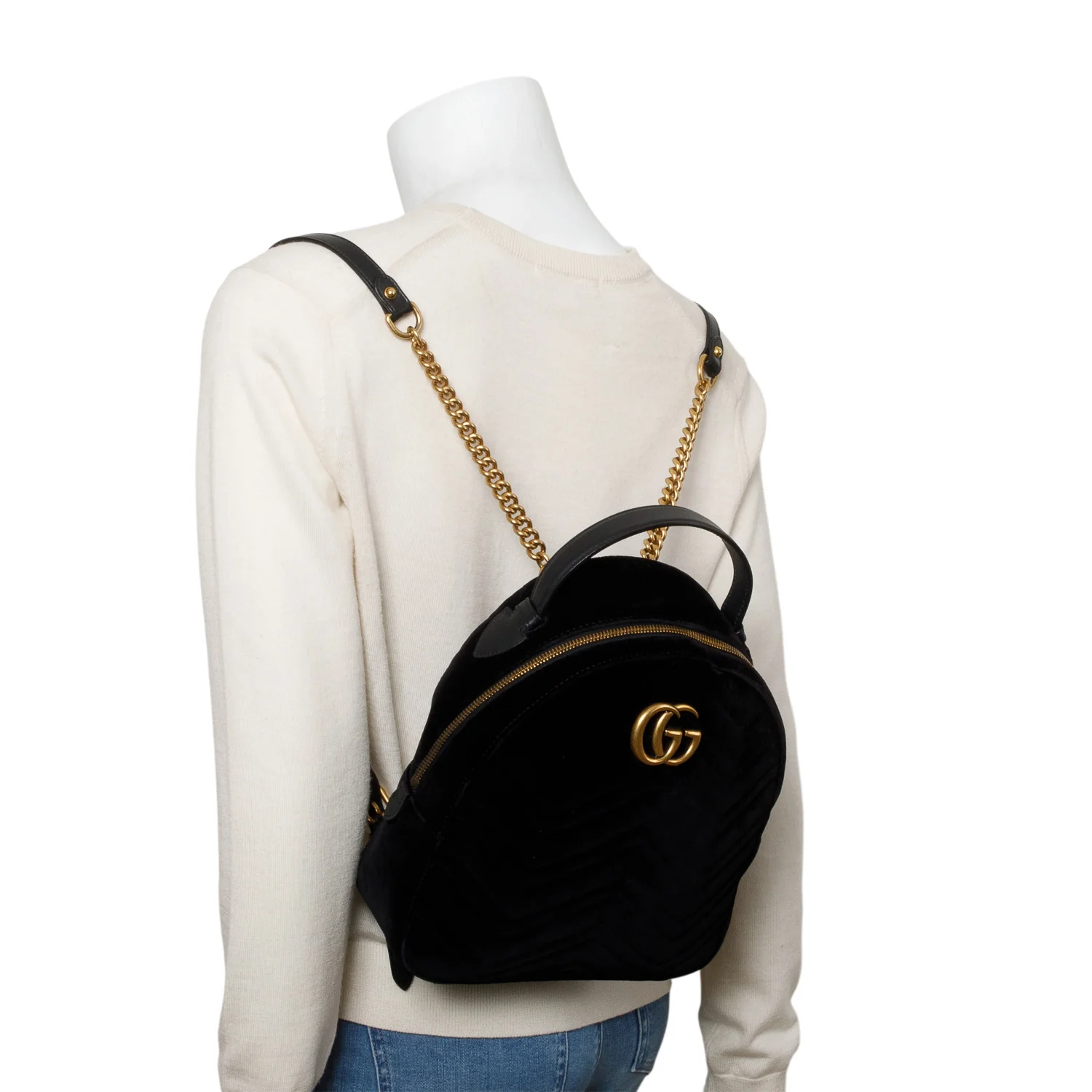 Gucci Black GG Marmont Matelasse Velvet Dome Backpack - Image 5