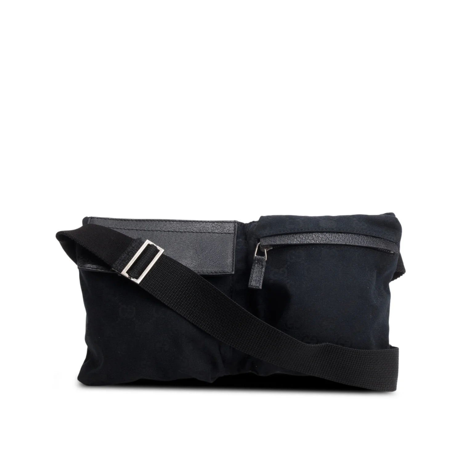 Gucci Black GG Monogram Double Pocket Belt Bag