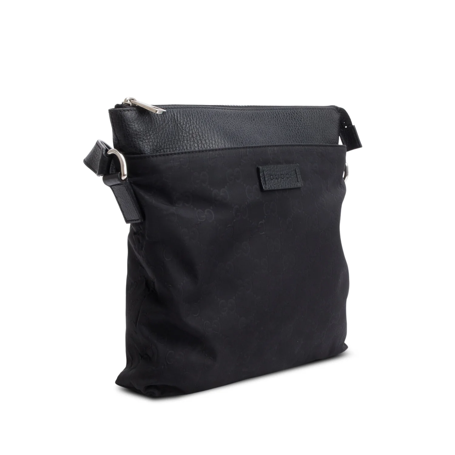 Gucci Black GG Nylon Dollar Calfskin Leather Trim Flat Messenger Bag - Image 4