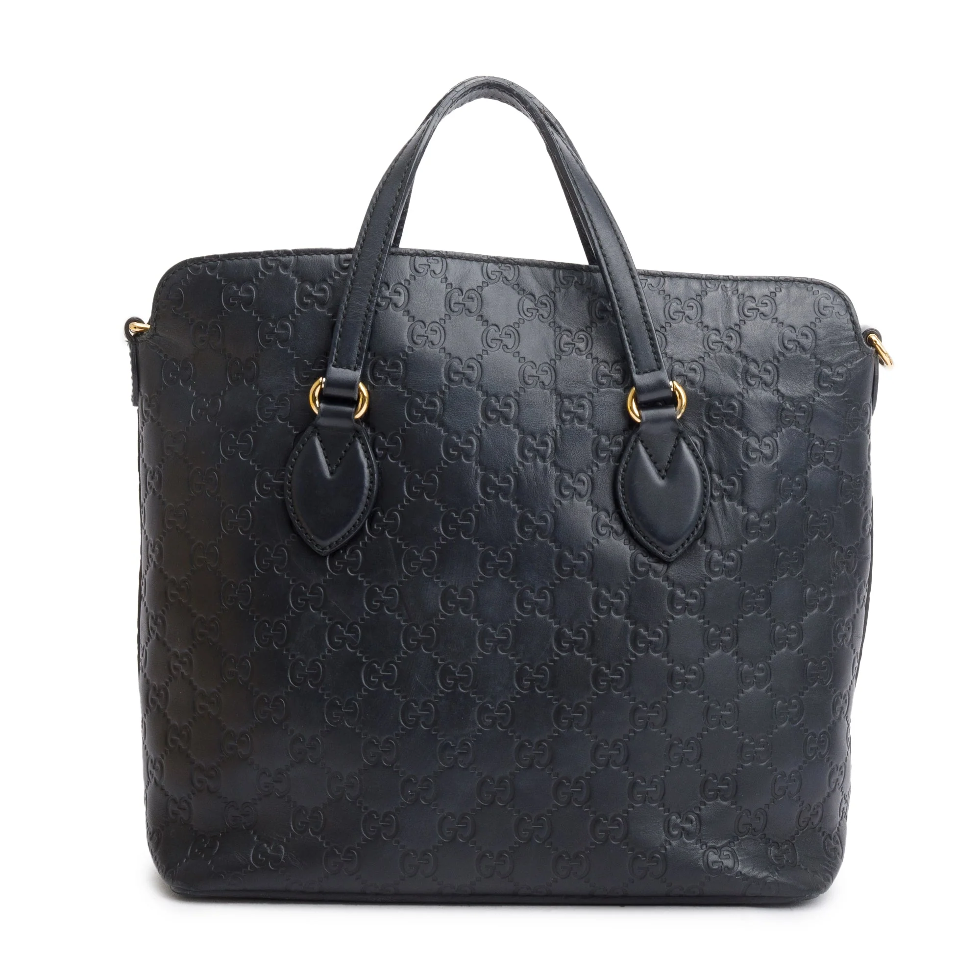 Gucci Black GG Signature Leather Linea A Foldover Tote w/ Strap - Image 3