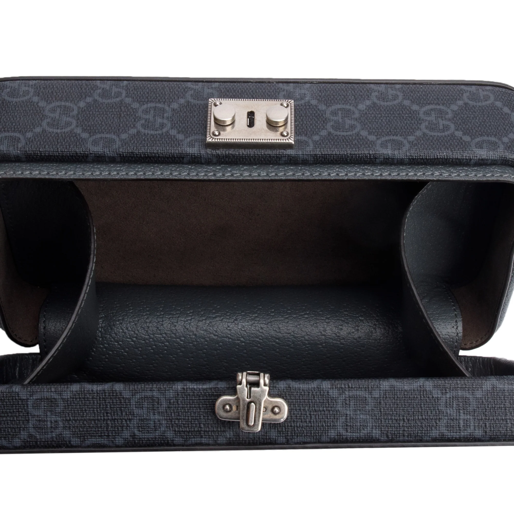 Gucci Black GG Supreme Grey Dollar Textured Leather Mini New Basket Crossbody Bag w/ Box - Image 9