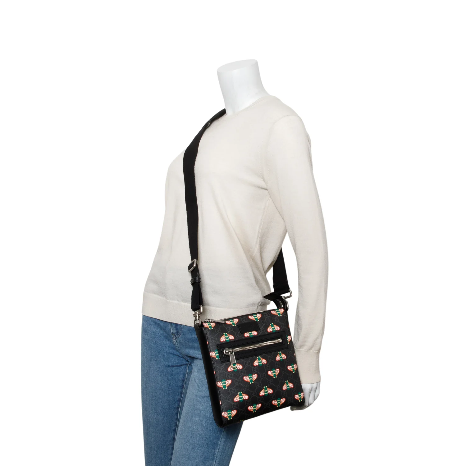 Gucci Black GG Supreme Monogram Bestiary Flat Messenger Bag - Image 2