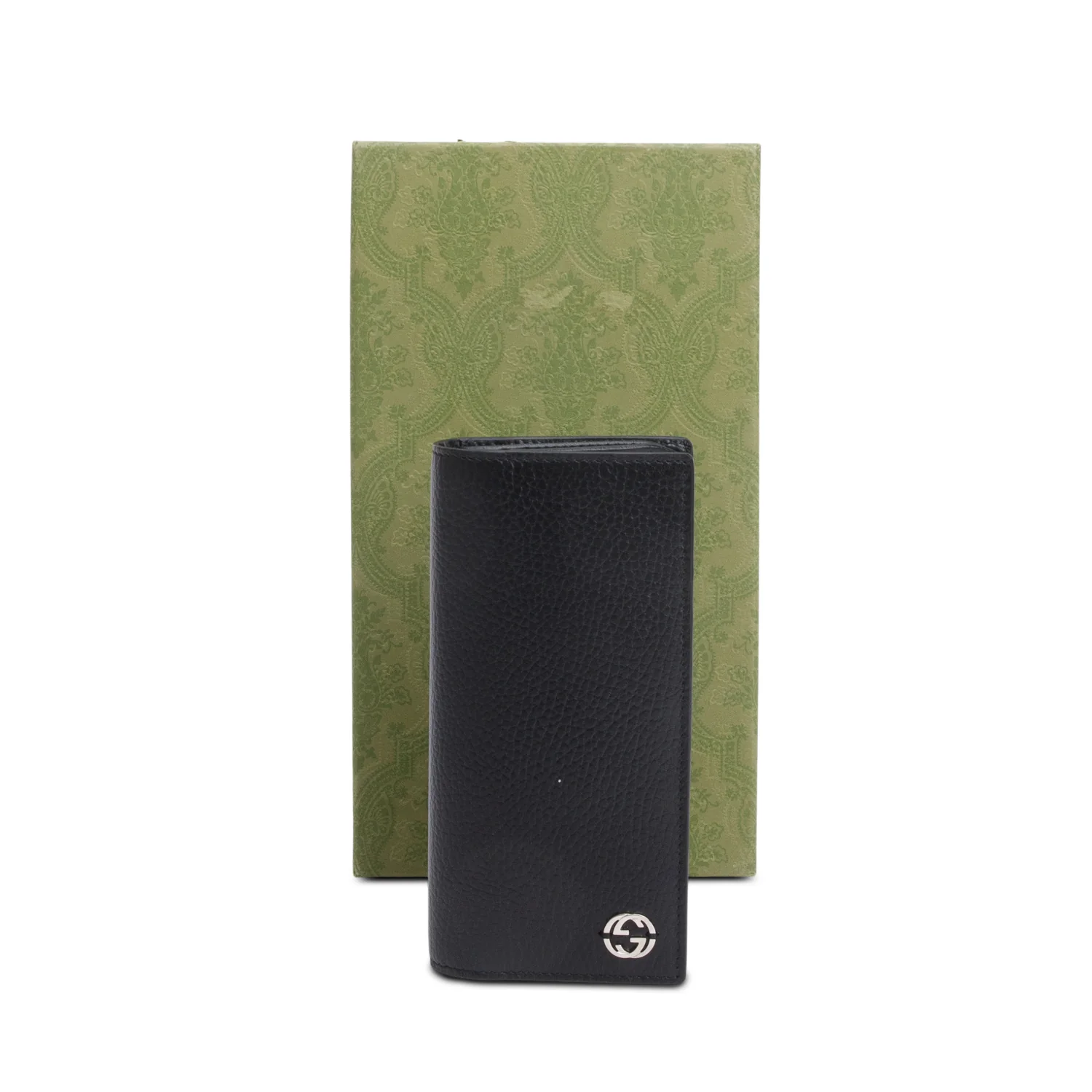 Gucci Black Grained Leather Interlocking GG Long Wallet W/ Box - Image 2