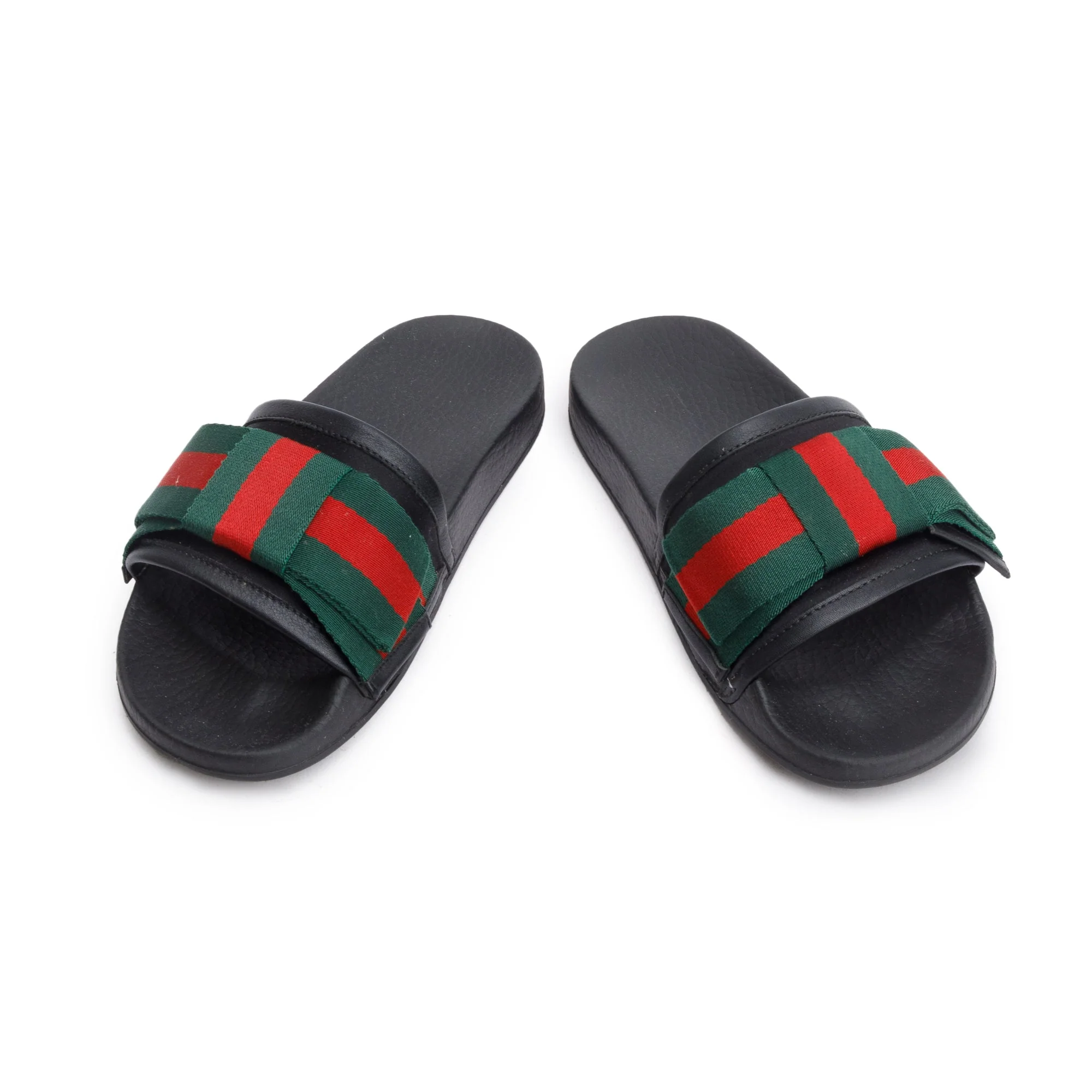 Gucci Black, Green & Red Satin Bow Web Accent Rubber Slides, Size 35 w/ Box & Receipt - Image 5