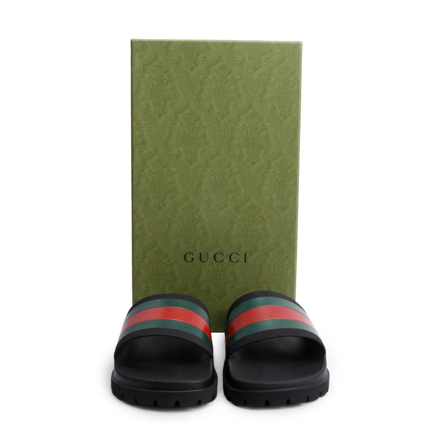 Gucci Black, Green & Red Web Accent Rubber Slides, Men's Size 7 w/ Box - Image 2