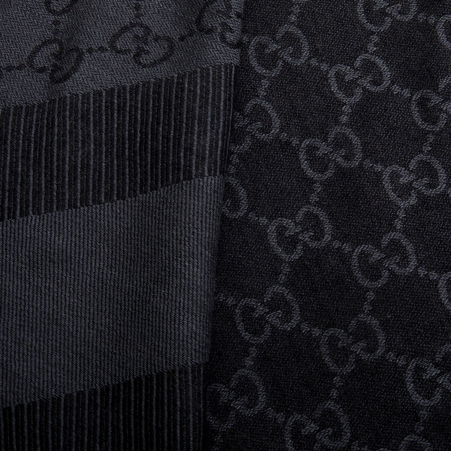 Gucci Black/Grey GG Jacquard Wool Silk Shawl Scarf w/ Box - Image 5