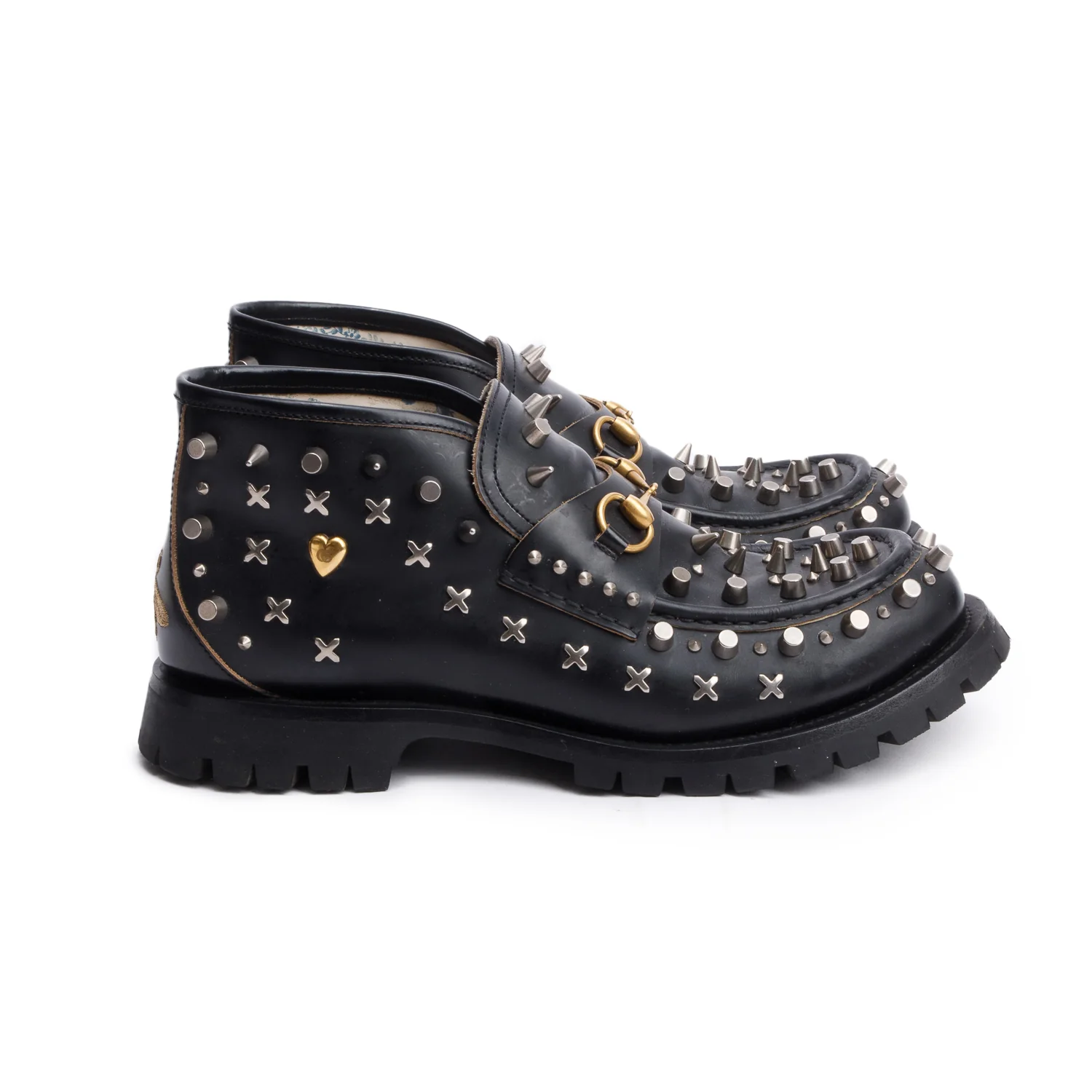 Gucci Black Horsebit Studded Leather Ankle Boots, Size 12 w/ Box - Image 4