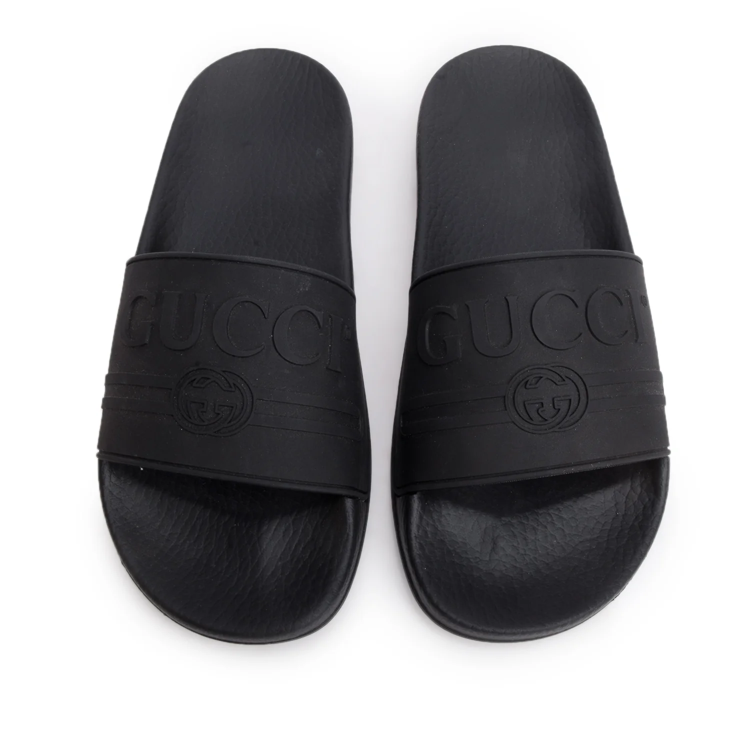 Gucci Black Interlocking G Logo Rubber Slides, Size 38 w/ Box
