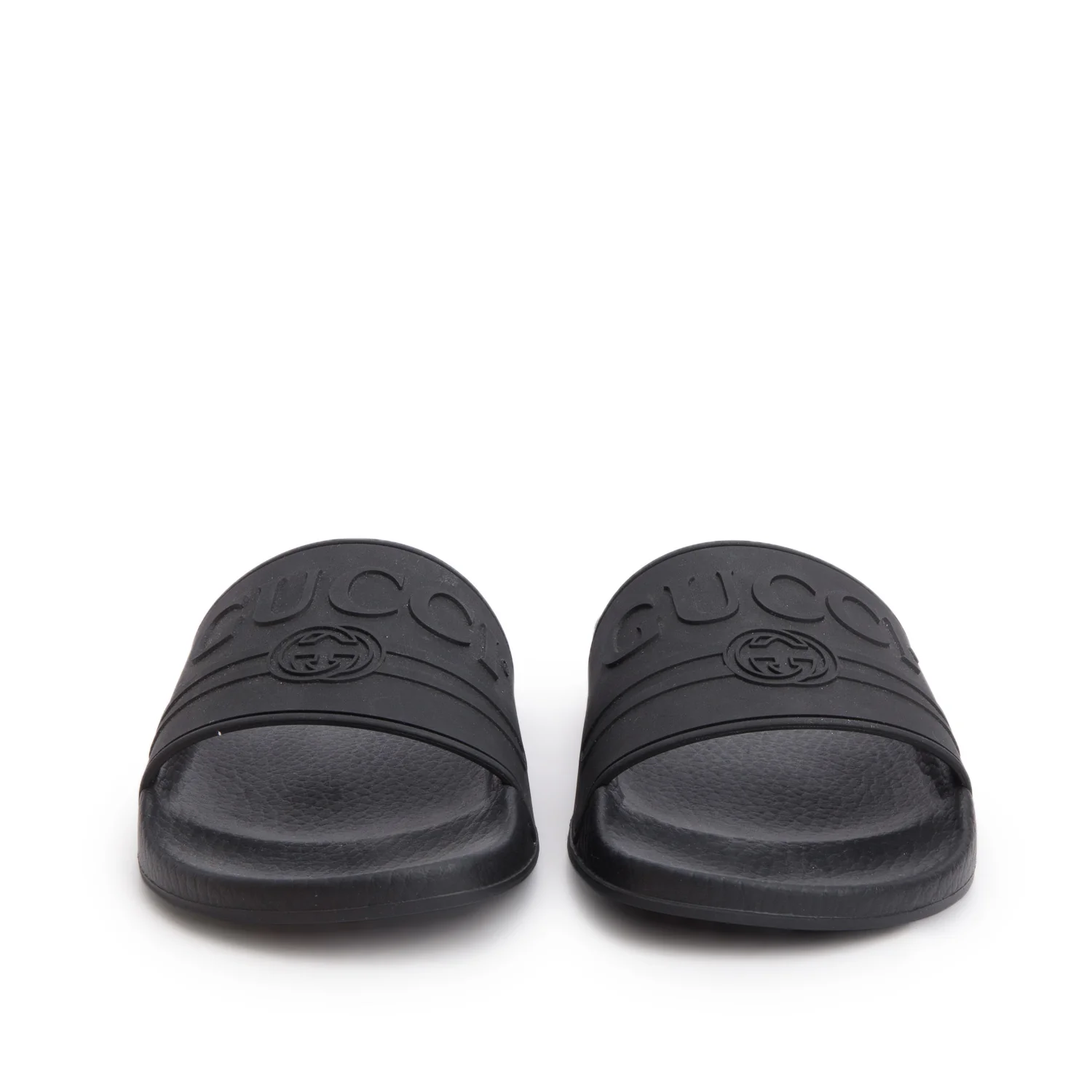Gucci Black Interlocking G Logo Rubber Slides, Size 38 w/ Box - Image 4