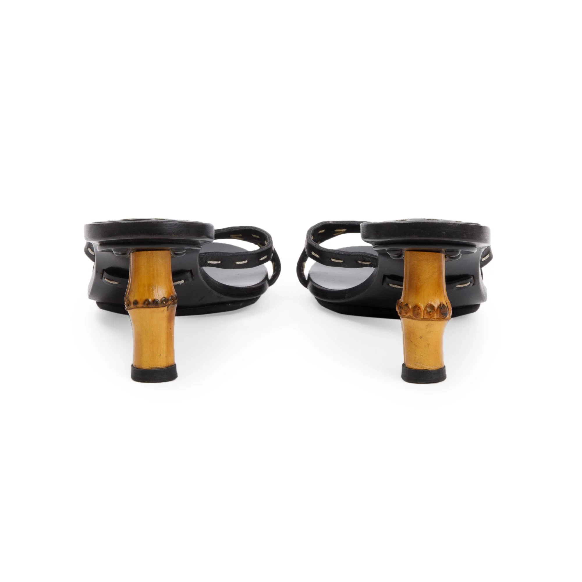 Gucci Black Leather Bamboo Heel Sandals, Size 36 - Image 4