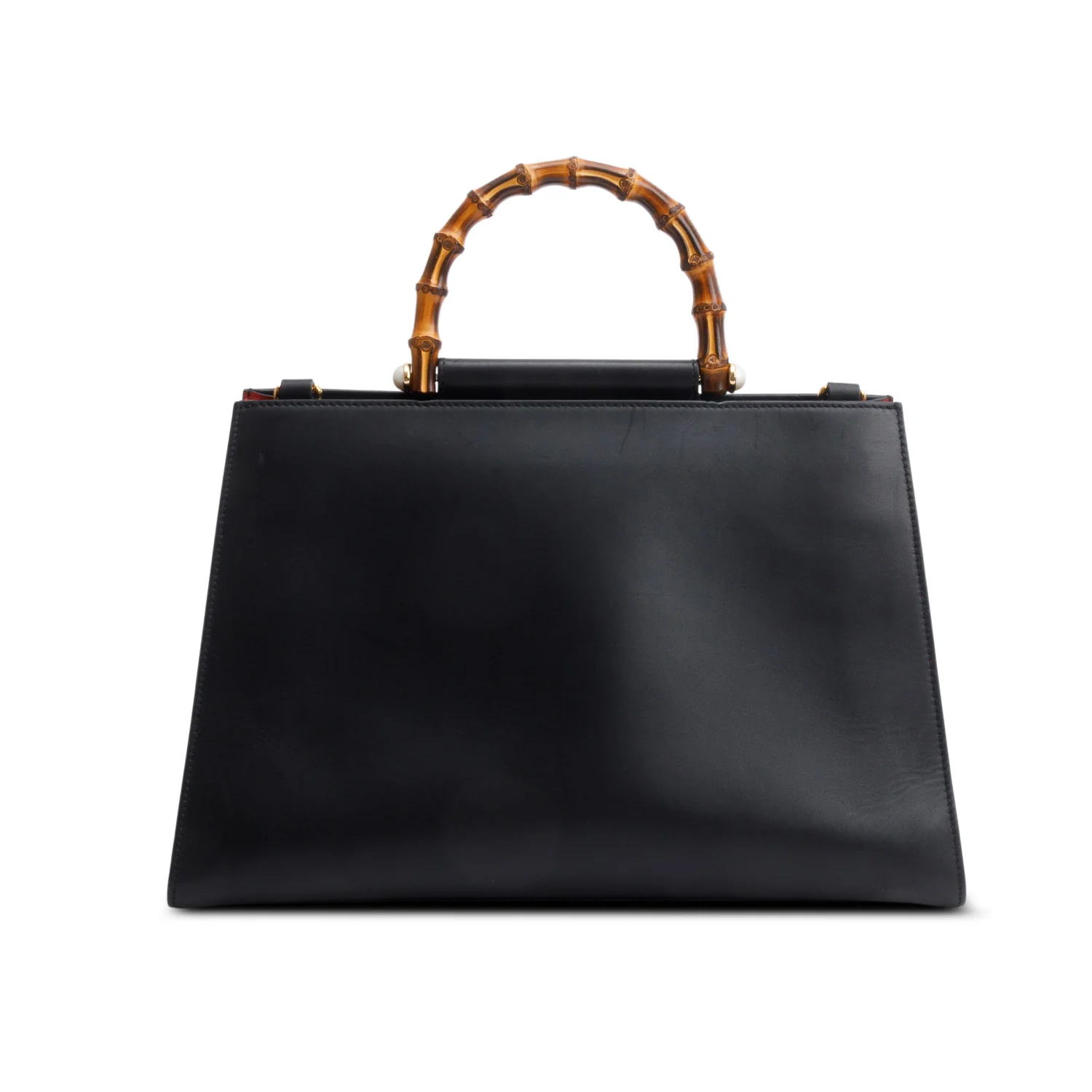 Gucci Black Leather Bamboo Large Nymphaea Handle Bag w/ Strap - Image 5