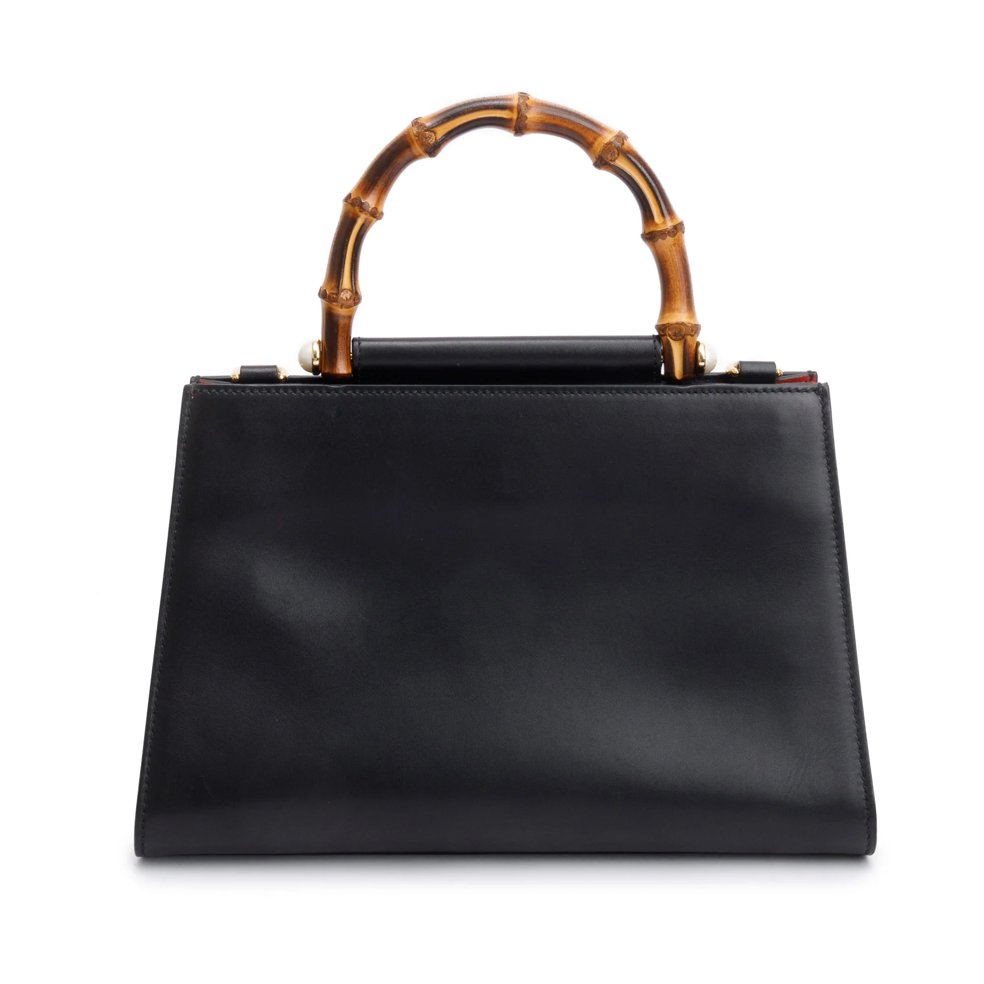 Gucci Black Leather Bamboo Small Nymphaea Handle Bag w/ Strap - Image 5