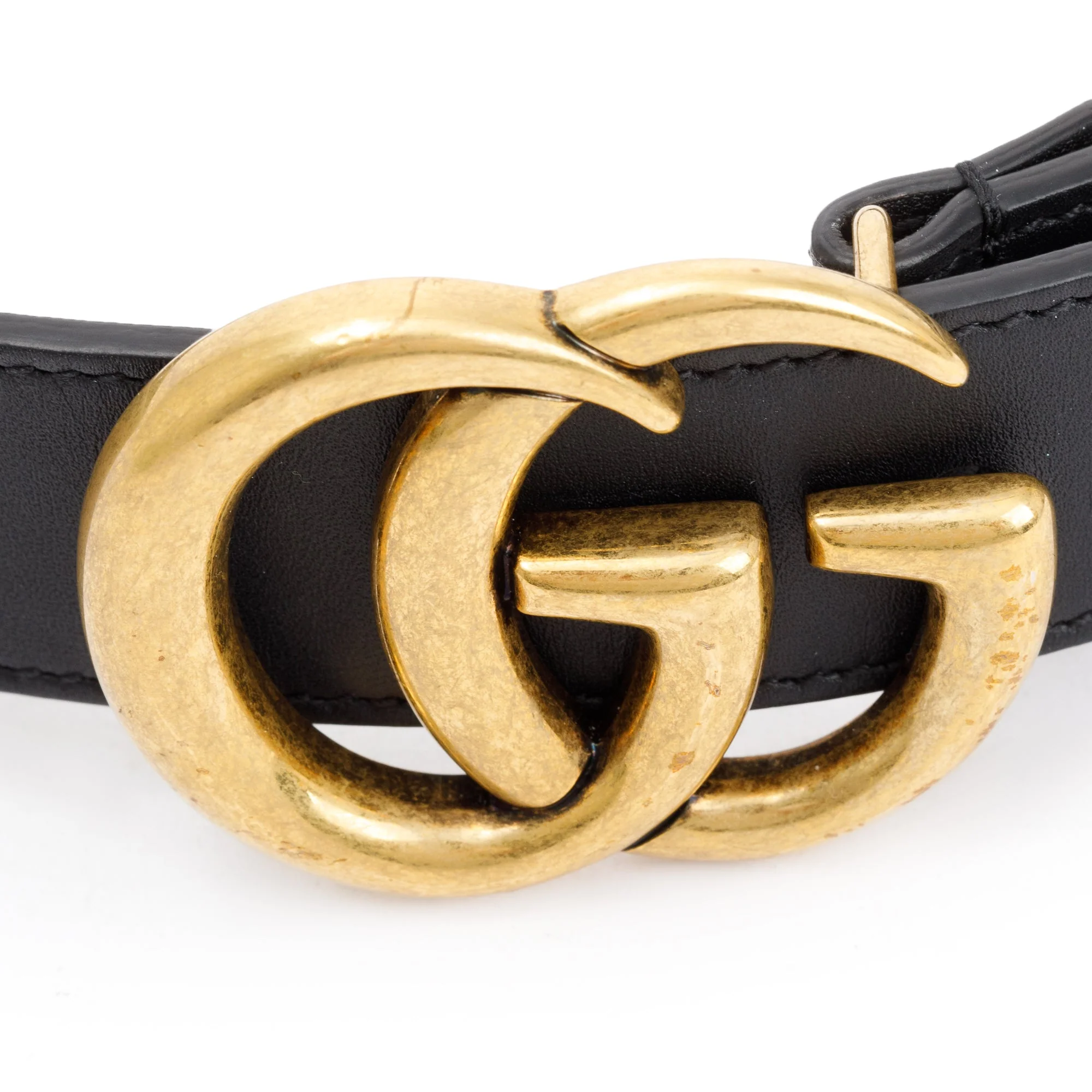Gucci Black Leather Belt with Double G Buckle, 80 32 w/ Box - Image 3