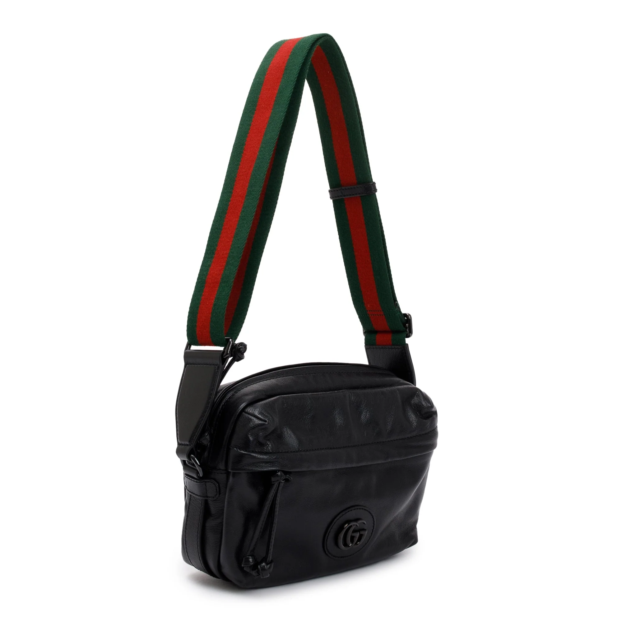 Gucci Black Leather Crossbody Bag With Tonal Double G - Image 4
