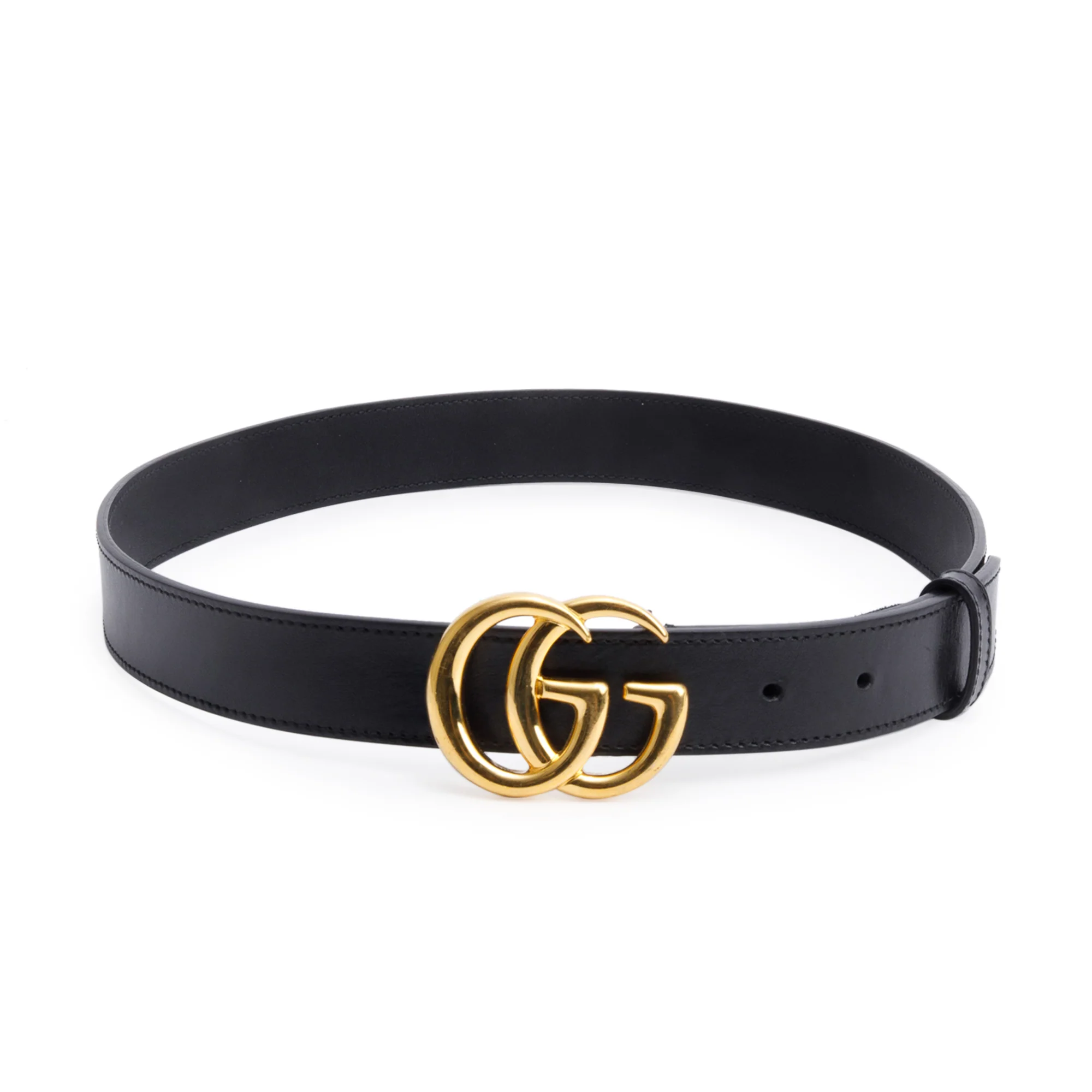 Gucci Black Leather GG Marmont Thin Belt, 80 32