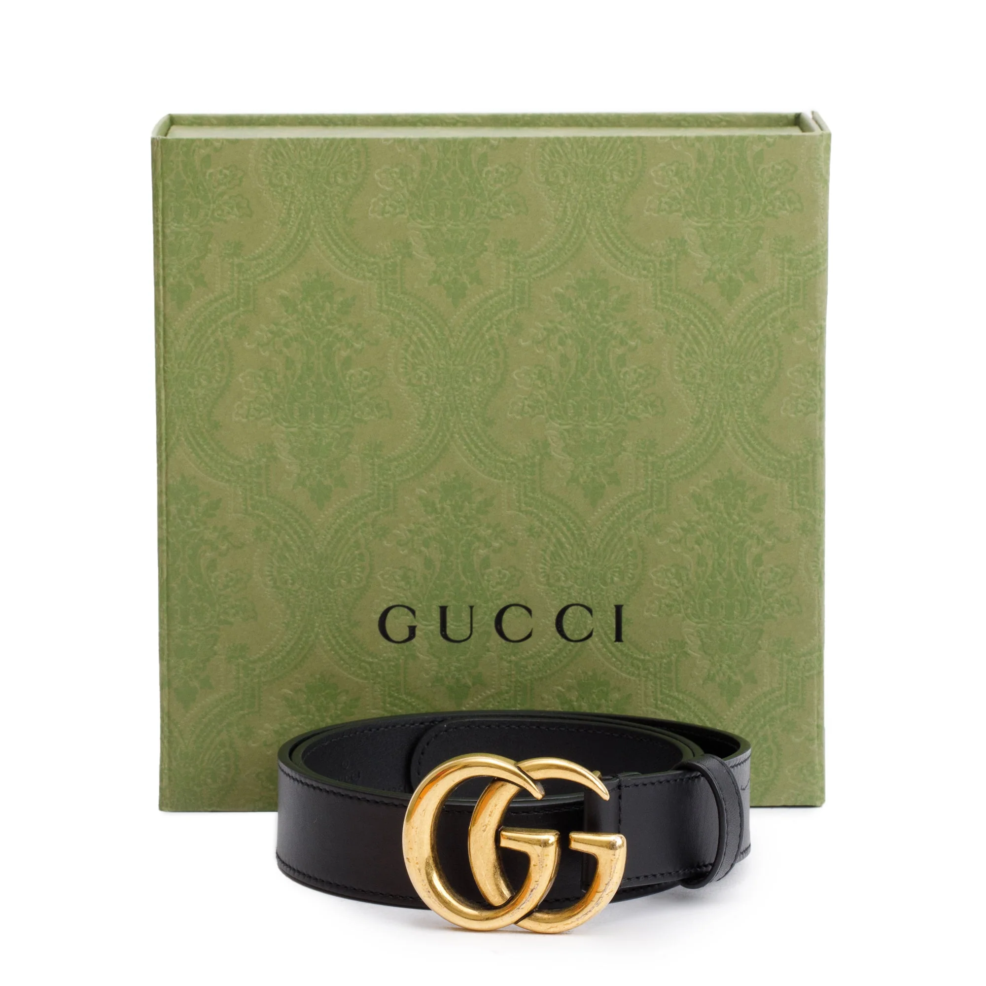 Gucci Black Leather GG Marmont Thin Belt, 80 32 w/ Box - Image 2