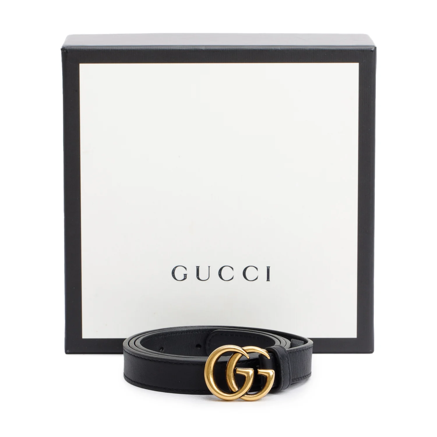 Gucci Black Leather GG Marmont Thin Belt, 85 34 w/ Box - Image 2