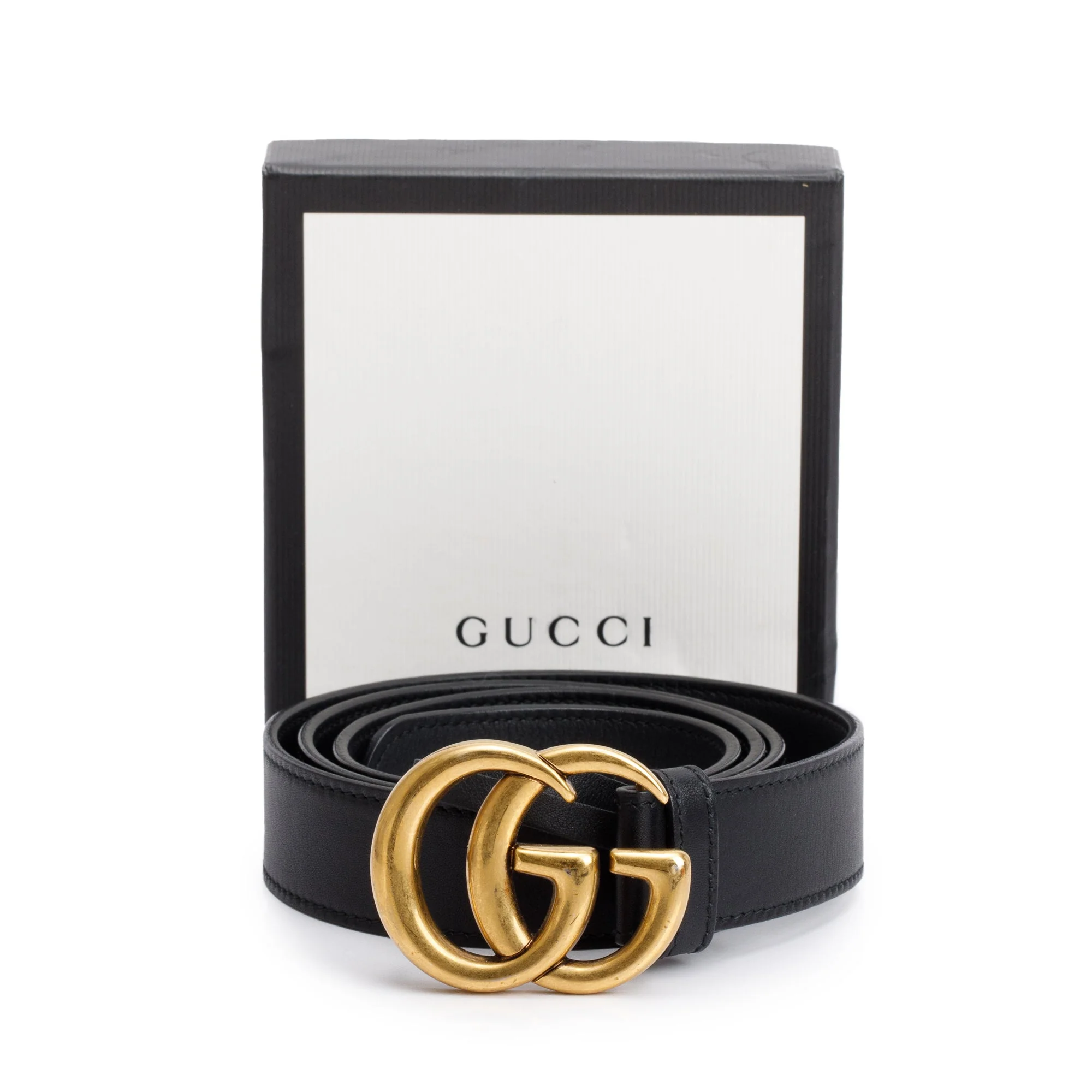 Gucci Black Leather GG Marmont Thin Belt, 95 38 w/ Box - Image 2