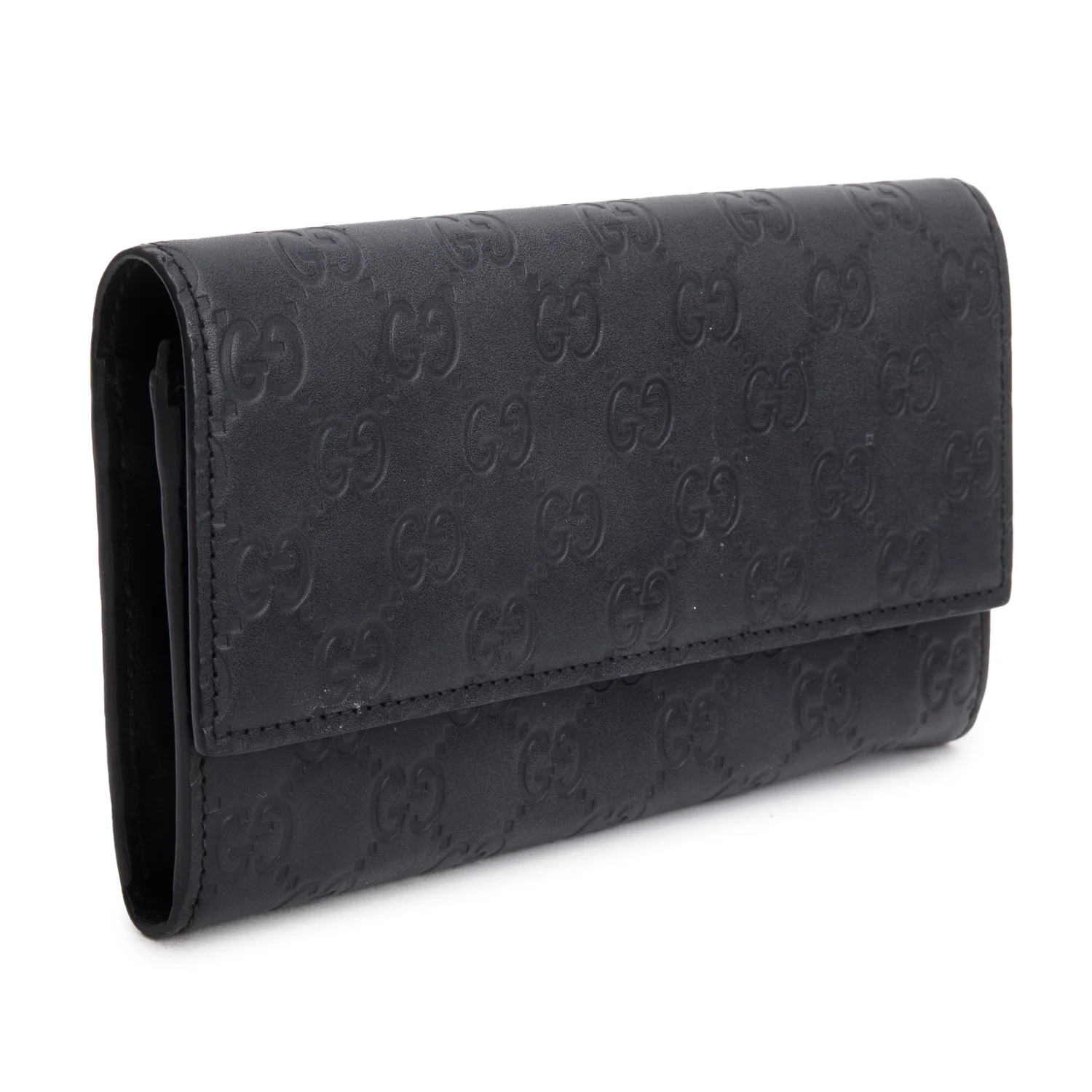 Gucci Black Leather Guccissima Continental Flap Wallet - Image 2