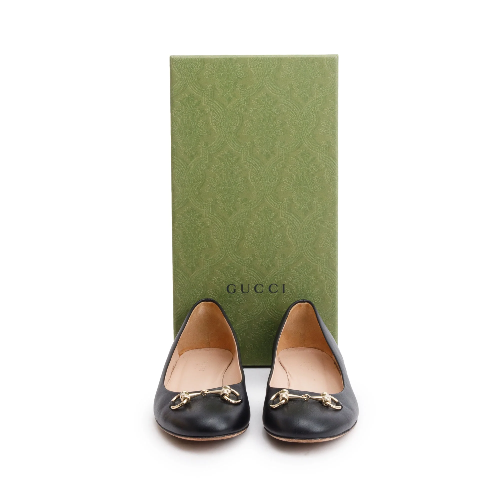 Gucci Black Leather Horsebit Accent Ballet Flats, Size 37.5 w/ Box - Image 2