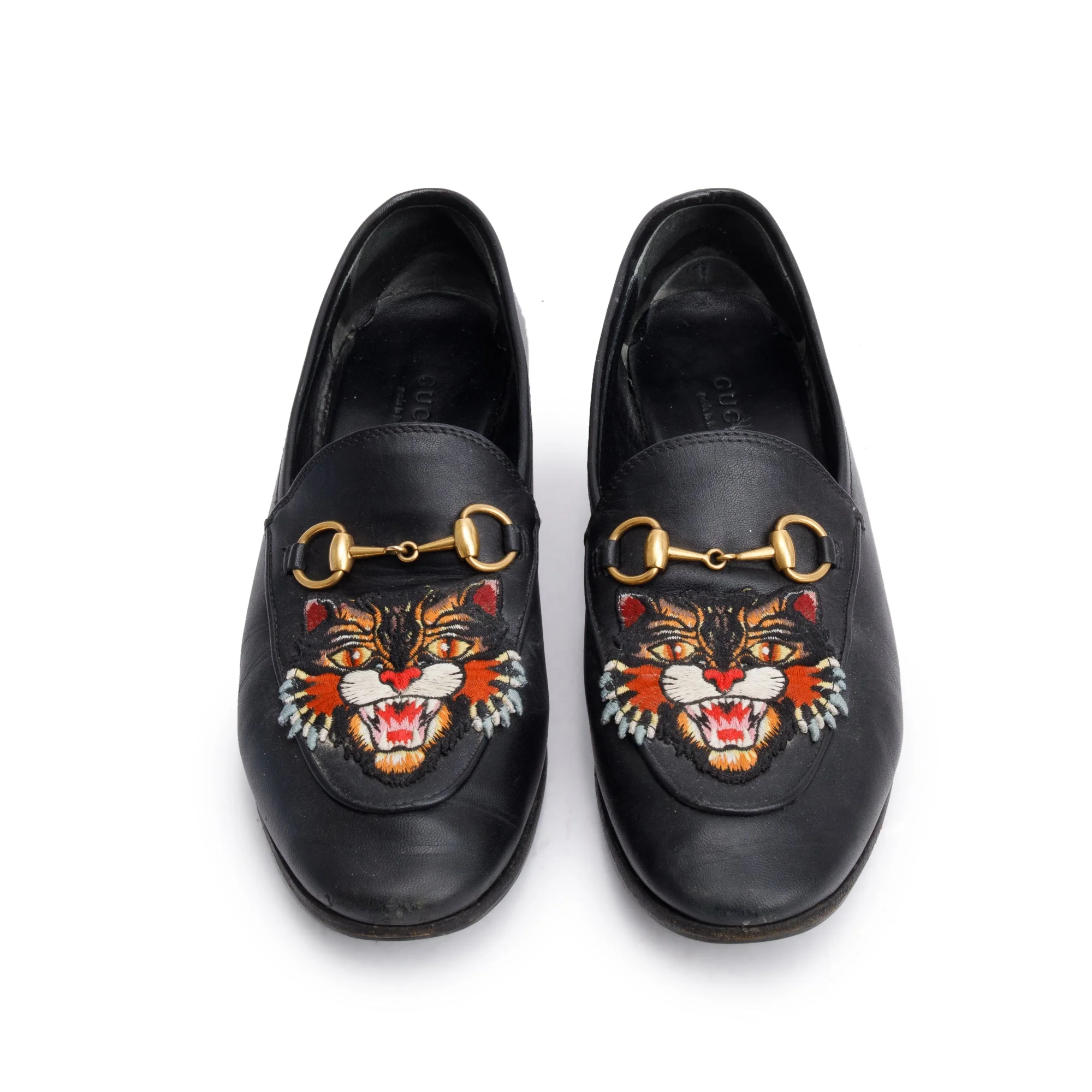 Gucci Black Leather Horsebit Accent Tiger Loafers, Size 6.5 w/ Box - Image 3