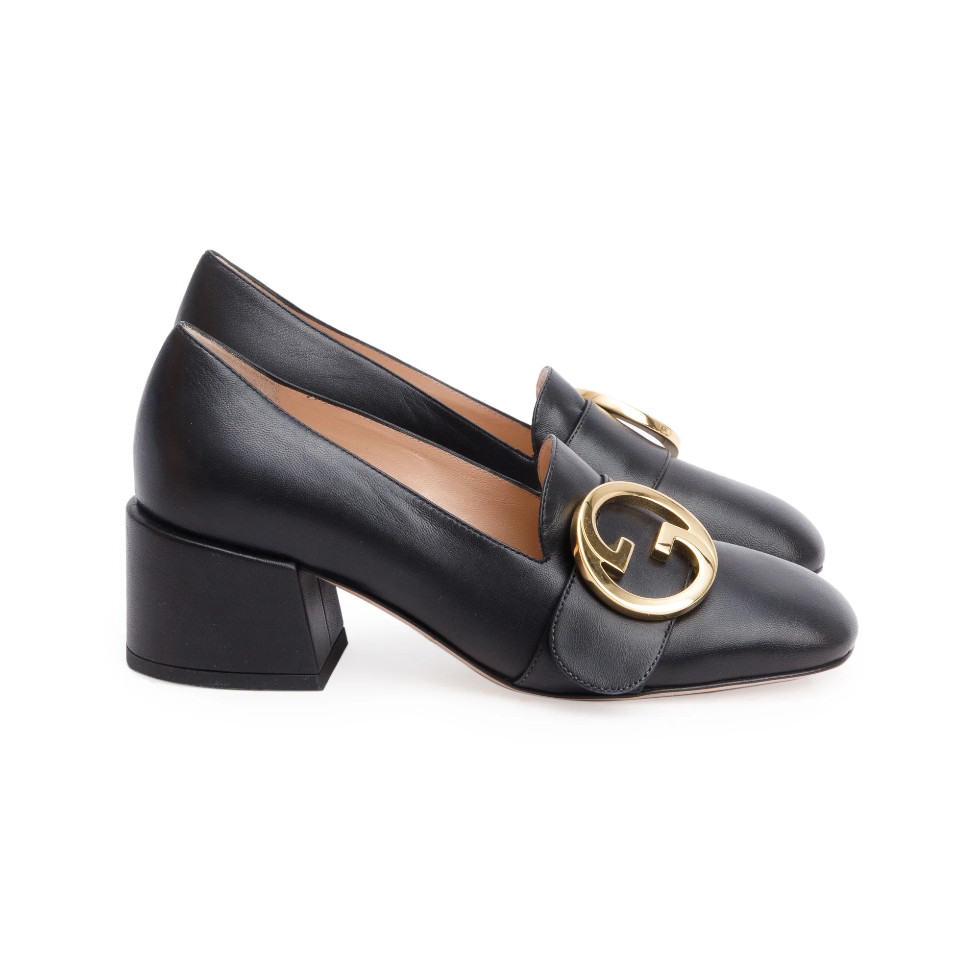 Gucci Black Leather Interlocking G Logo Pumps, Size 35.5 - Image 2