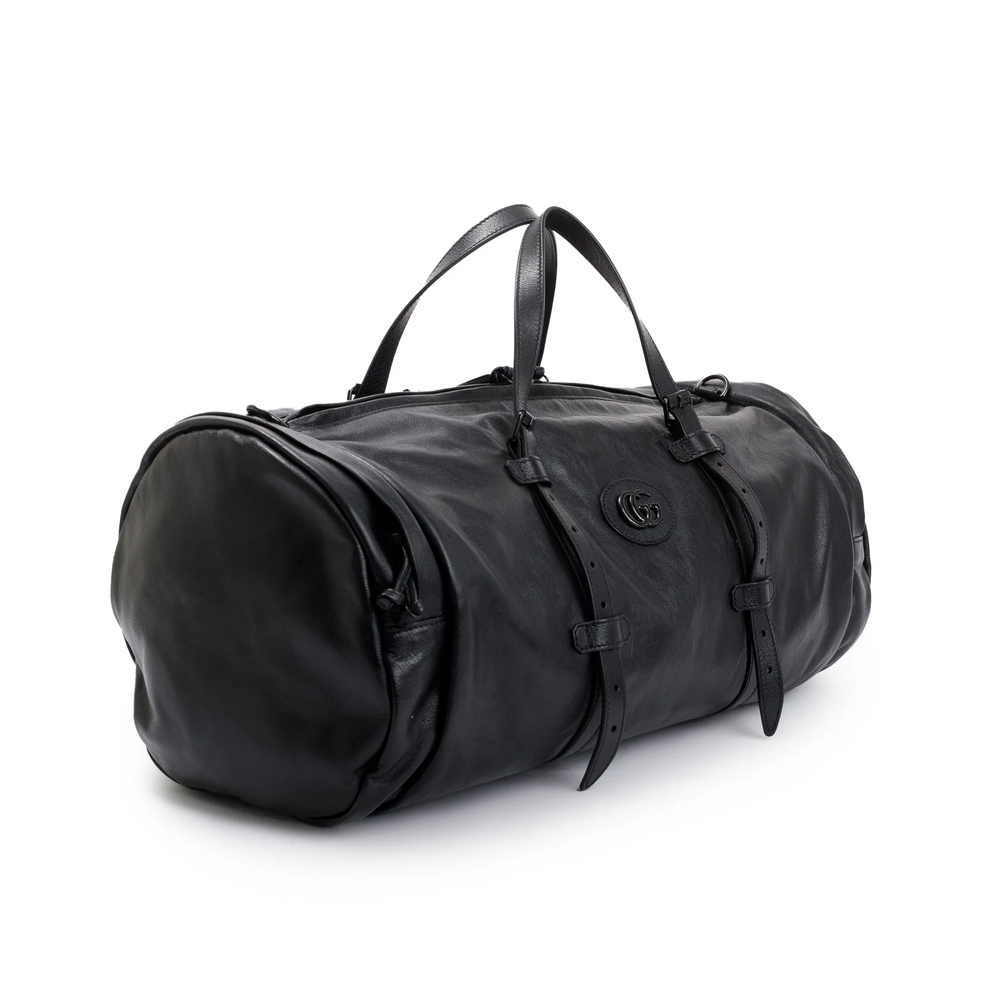 Gucci Black Leather Large Duffle Bag with Tonal Double G w/ Strap - Image 4