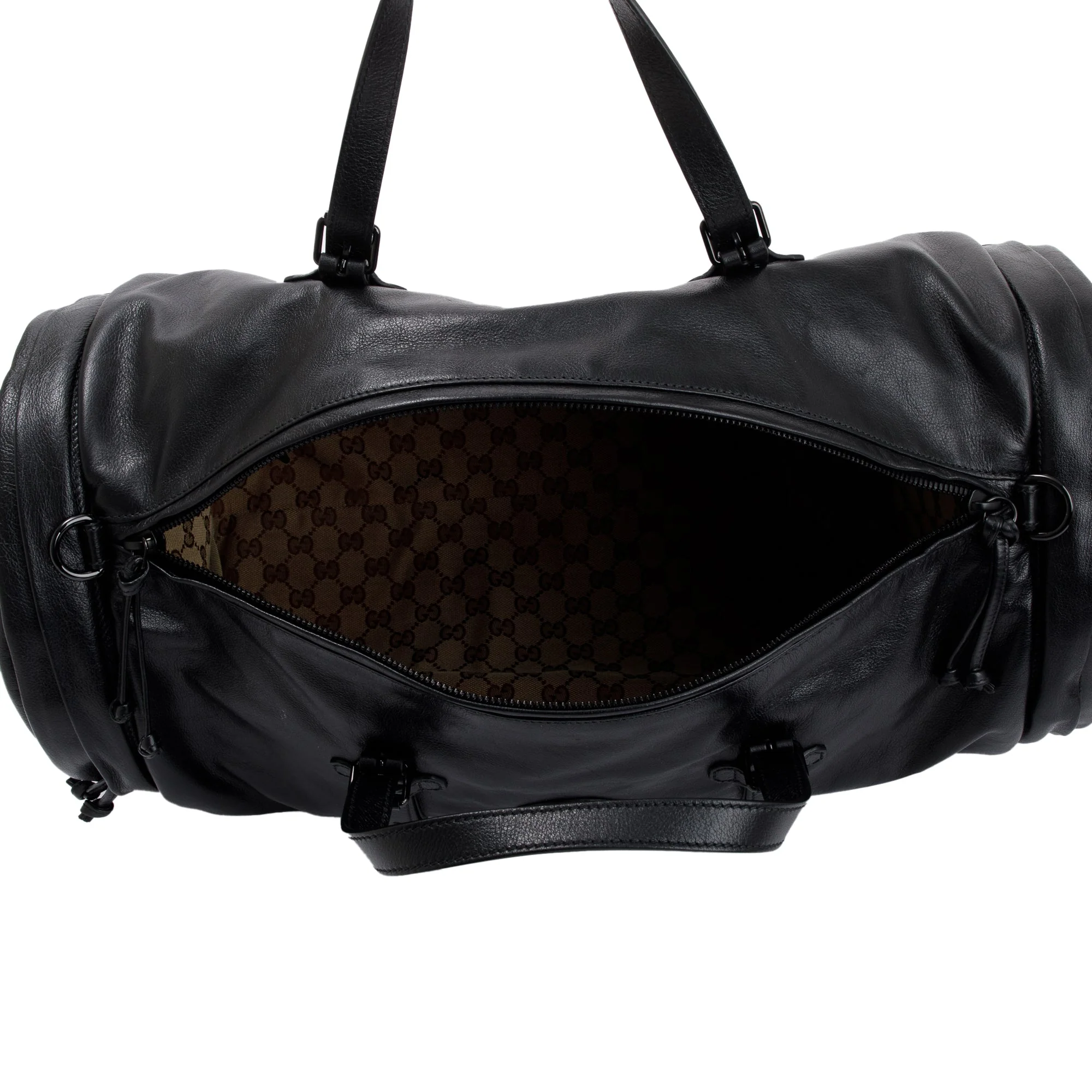 Gucci Black Leather Large Duffle Bag with Tonal Double G w/ Strap - Image 7