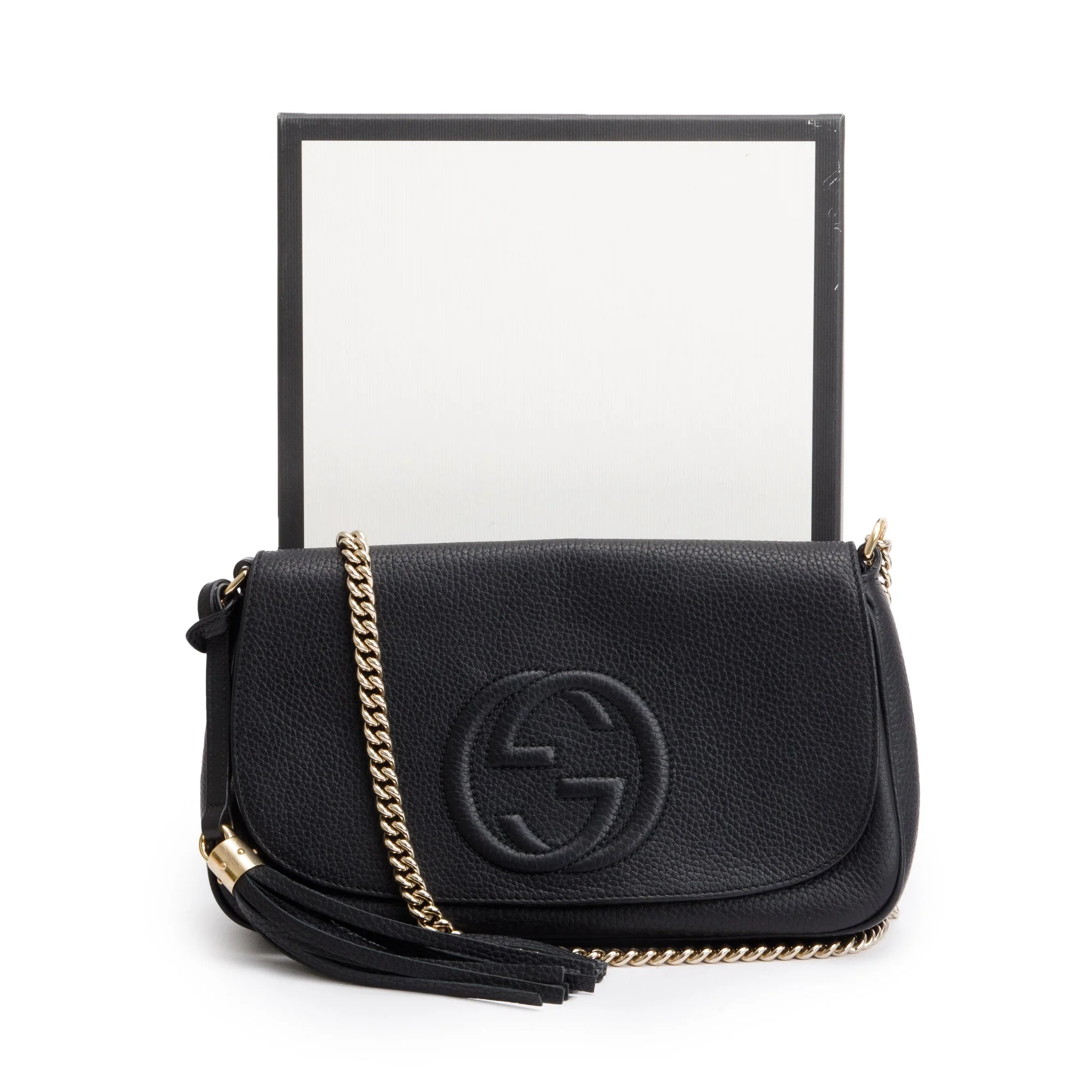 Gucci Black Leather Medium Soho Chain Crossbody Bag w/ Box - Image 2