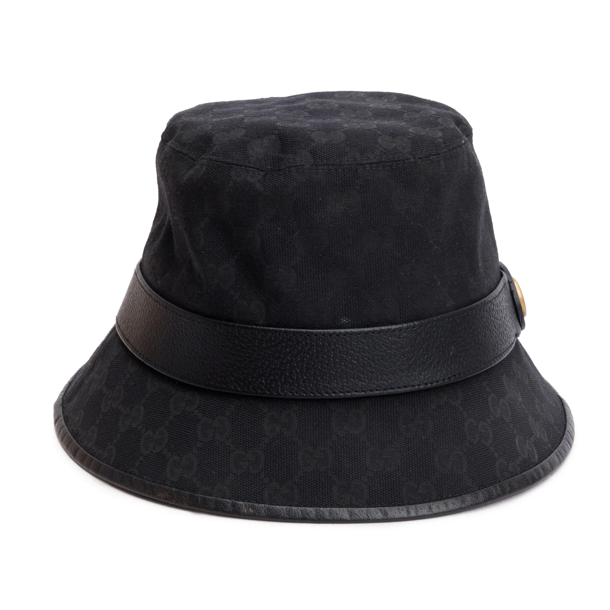 Gucci Black Leather Trimmed GG Canvas Bucket Hat, Size XL 60 - Image 2