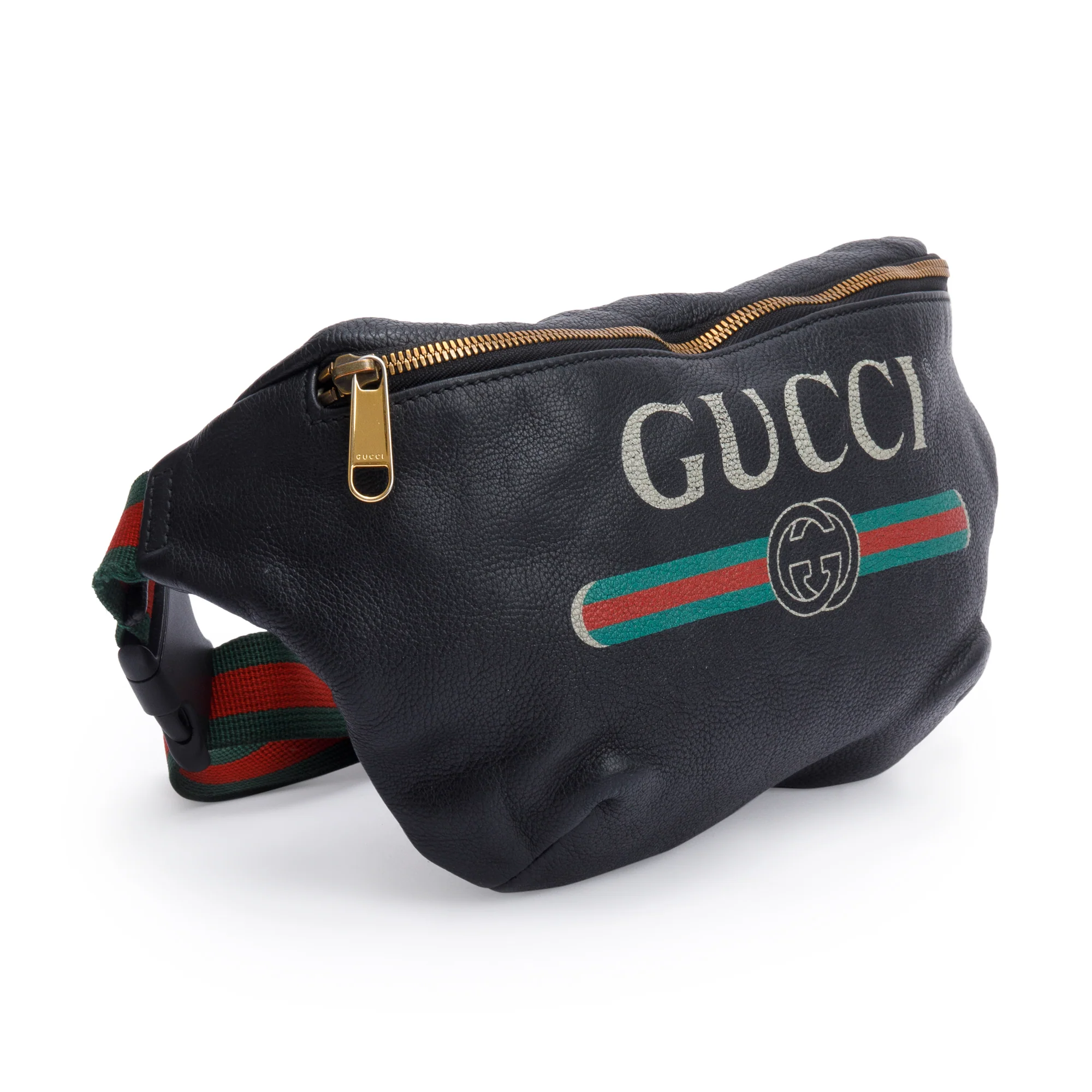 Gucci Black Logo Print Leather Large Belt Bag - Image 2
